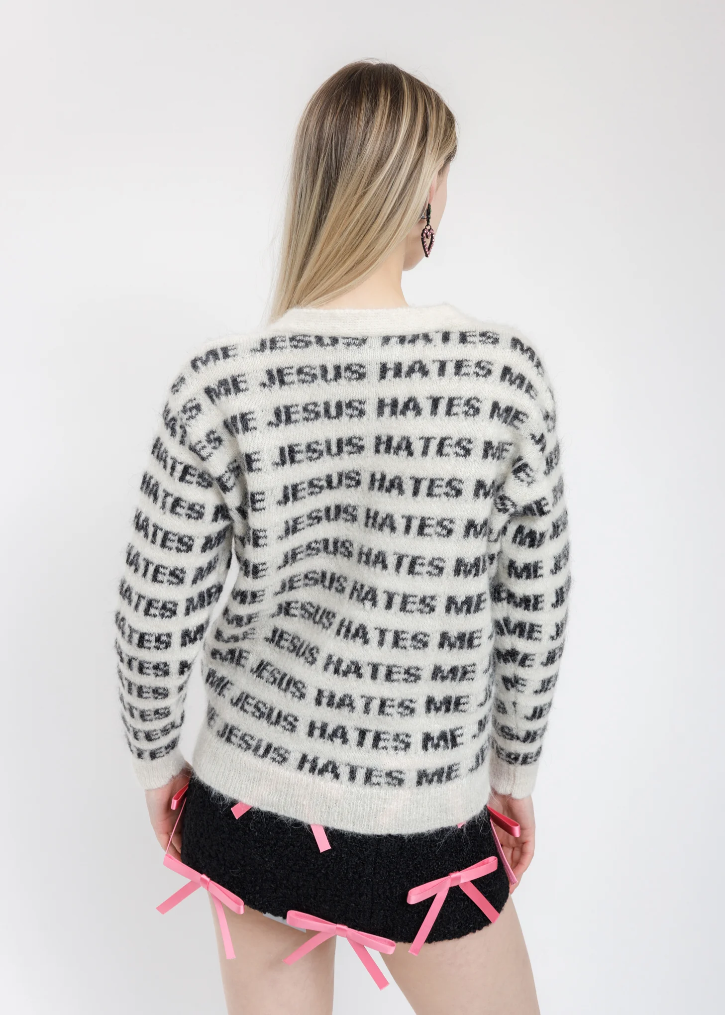 Jesus Hates Me Knit V-Neck  Cardigan - Image 2