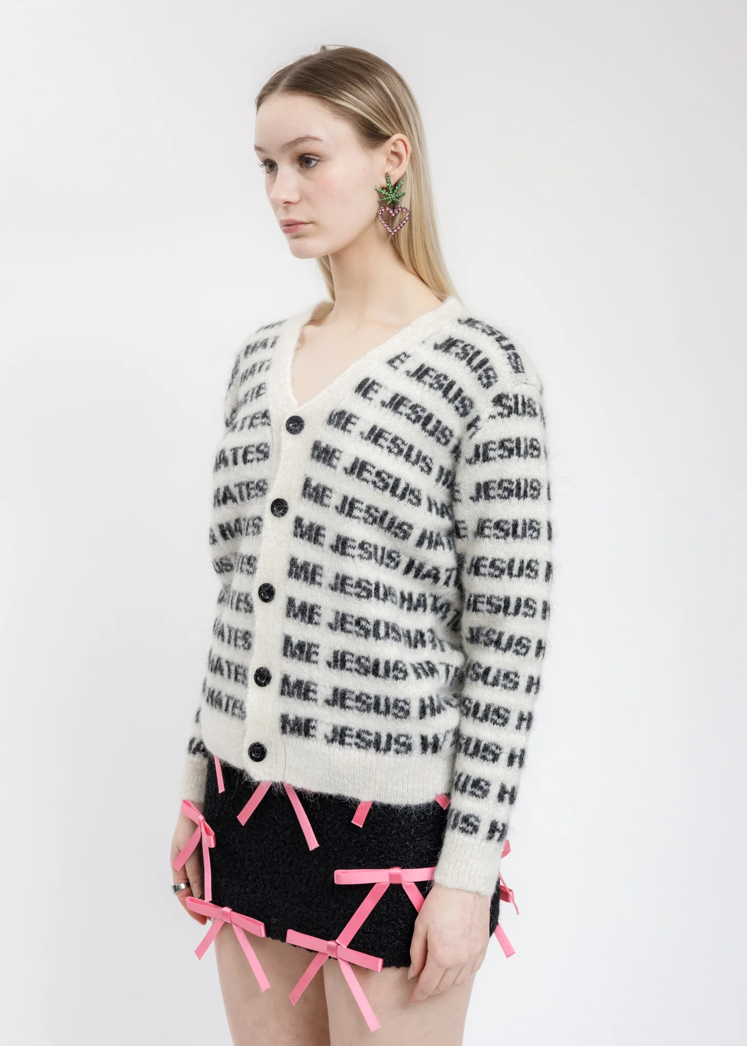 Jesus Hates Me Knit V-Neck  Cardigan - Image 3
