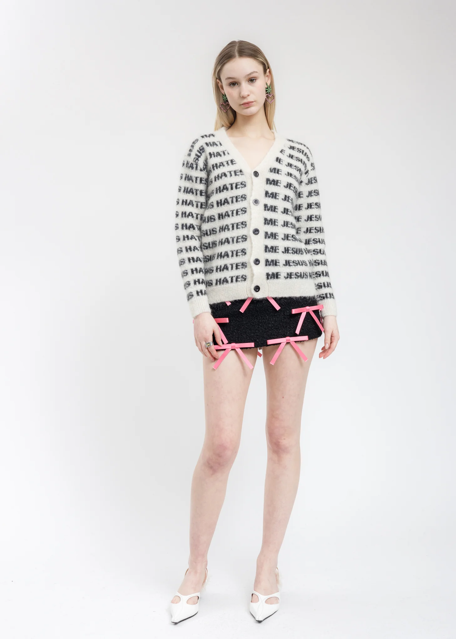 Jesus Hates Me Knit V-Neck  Cardigan - Image 5