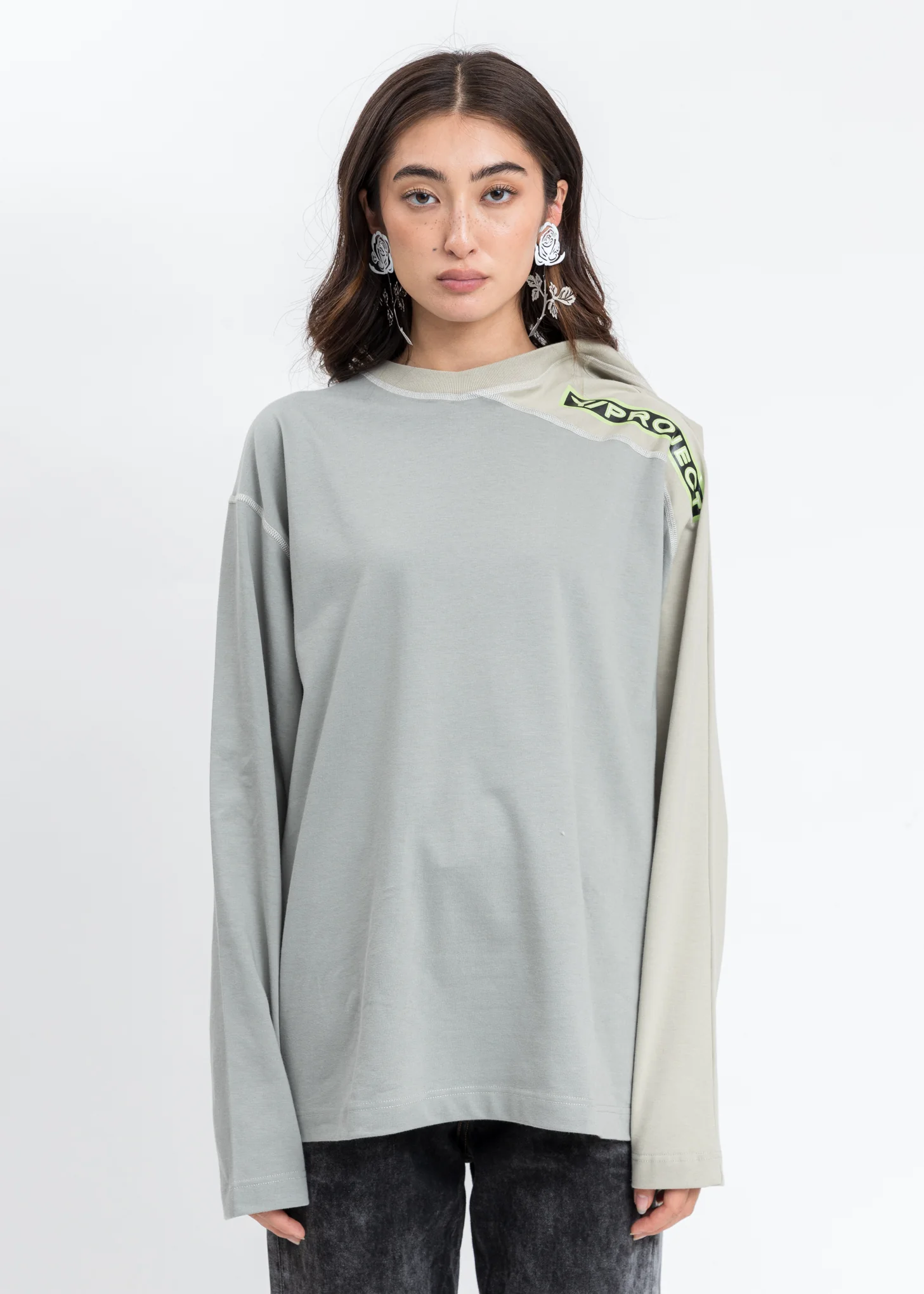 Khaki And Beige Clip Shoulder Long Sleeves