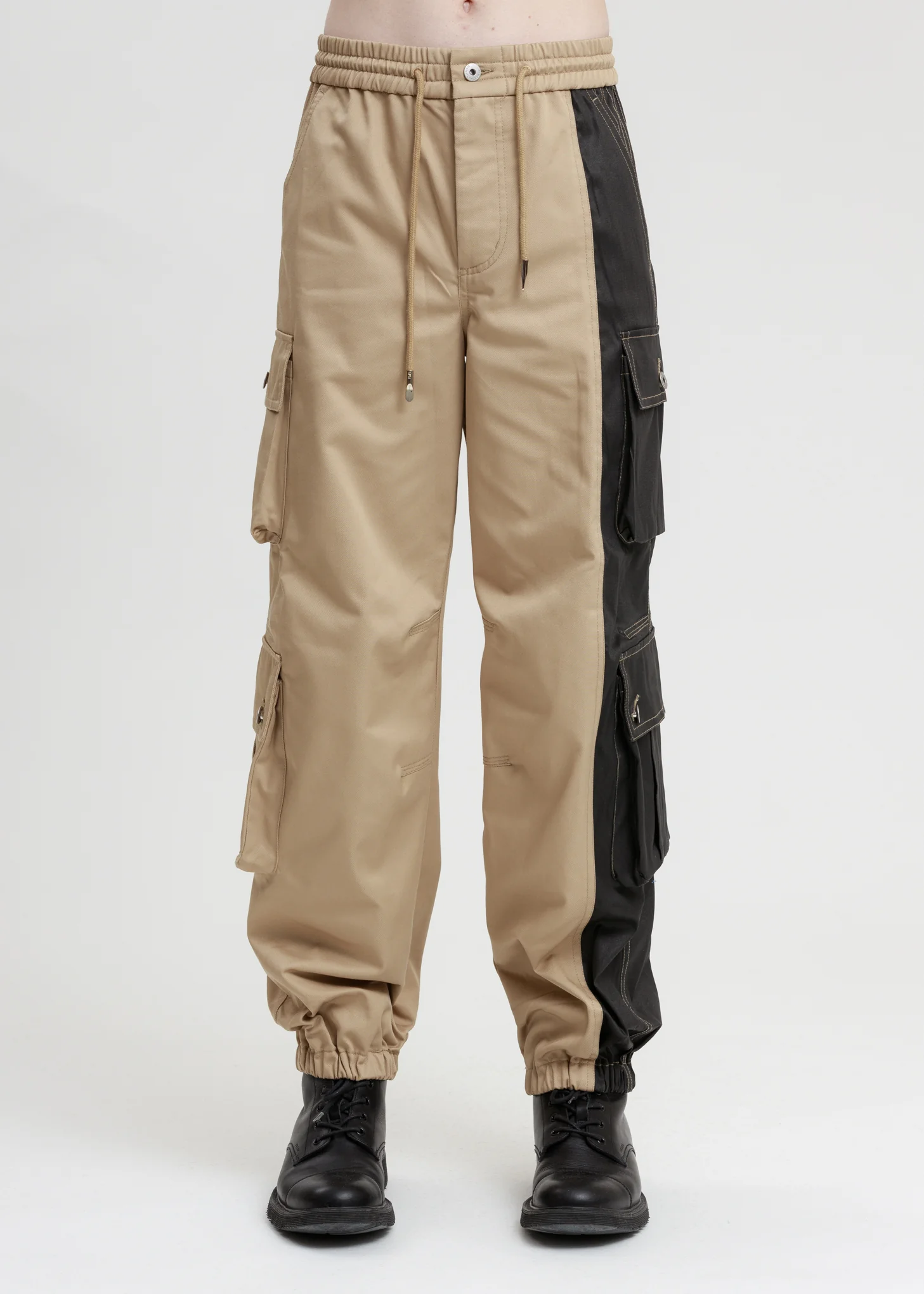 Khaki and Black Cotton Twill Cargo Pants