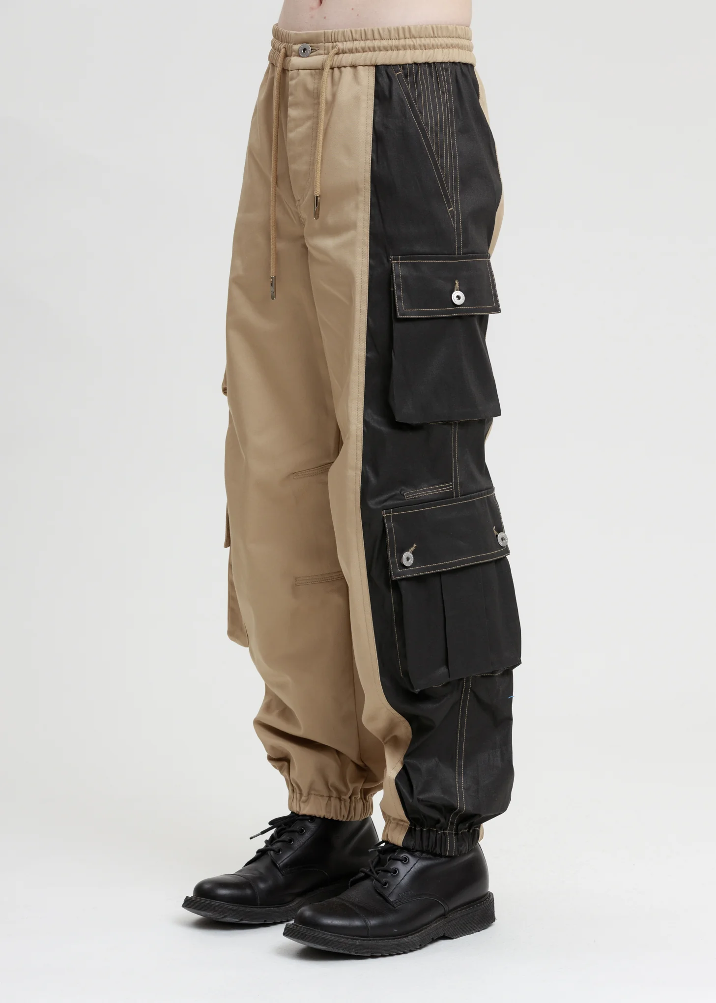 Khaki and Black Cotton Twill Cargo Pants - Image 2
