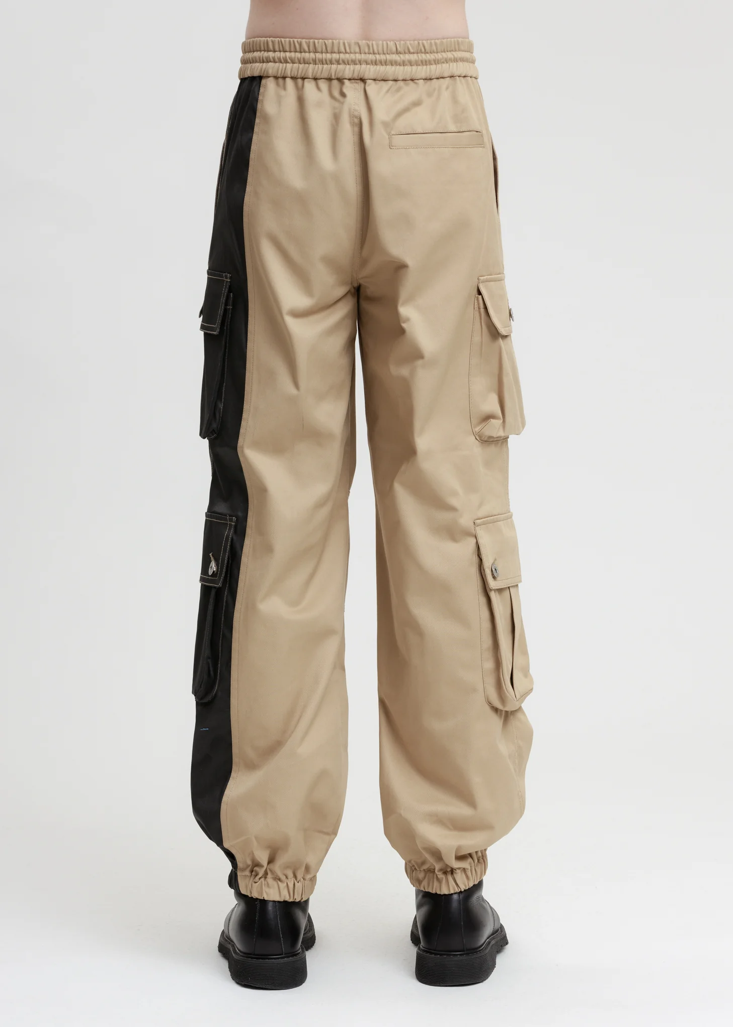 Khaki and Black Cotton Twill Cargo Pants - Image 3