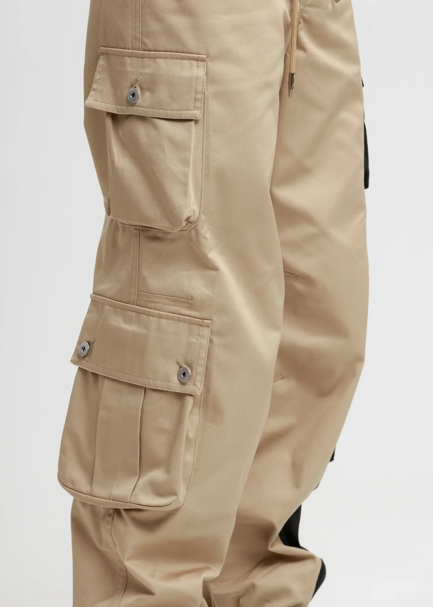 Khaki and Black Cotton Twill Cargo Pants - Image 4