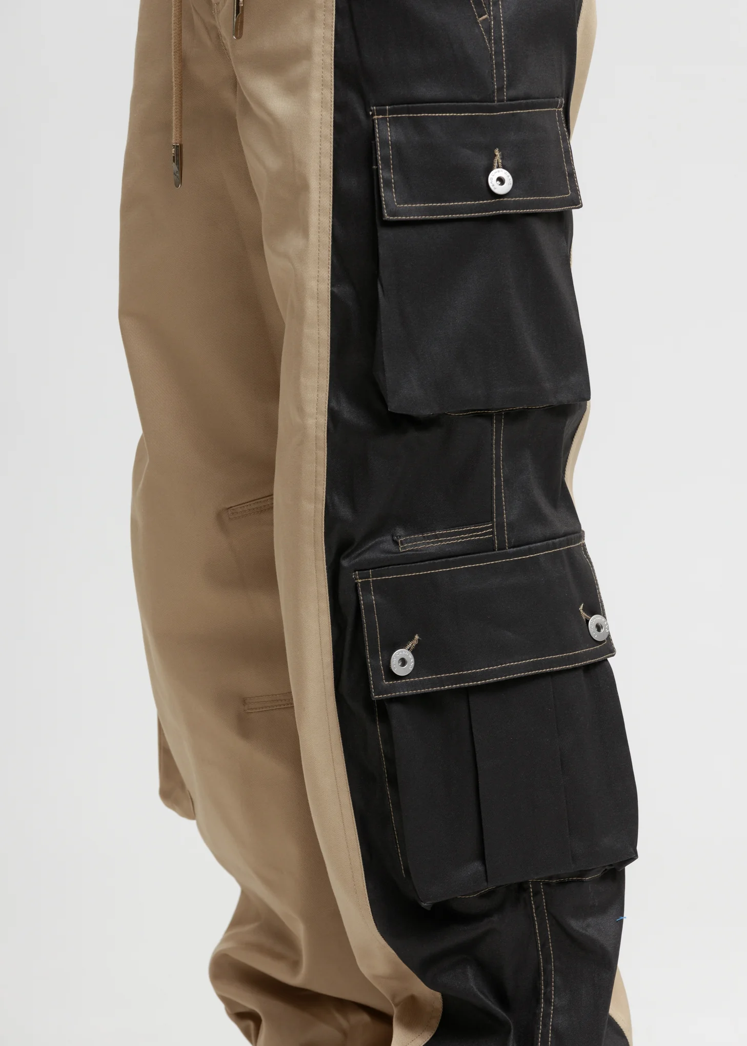 Khaki and Black Cotton Twill Cargo Pants - Image 5