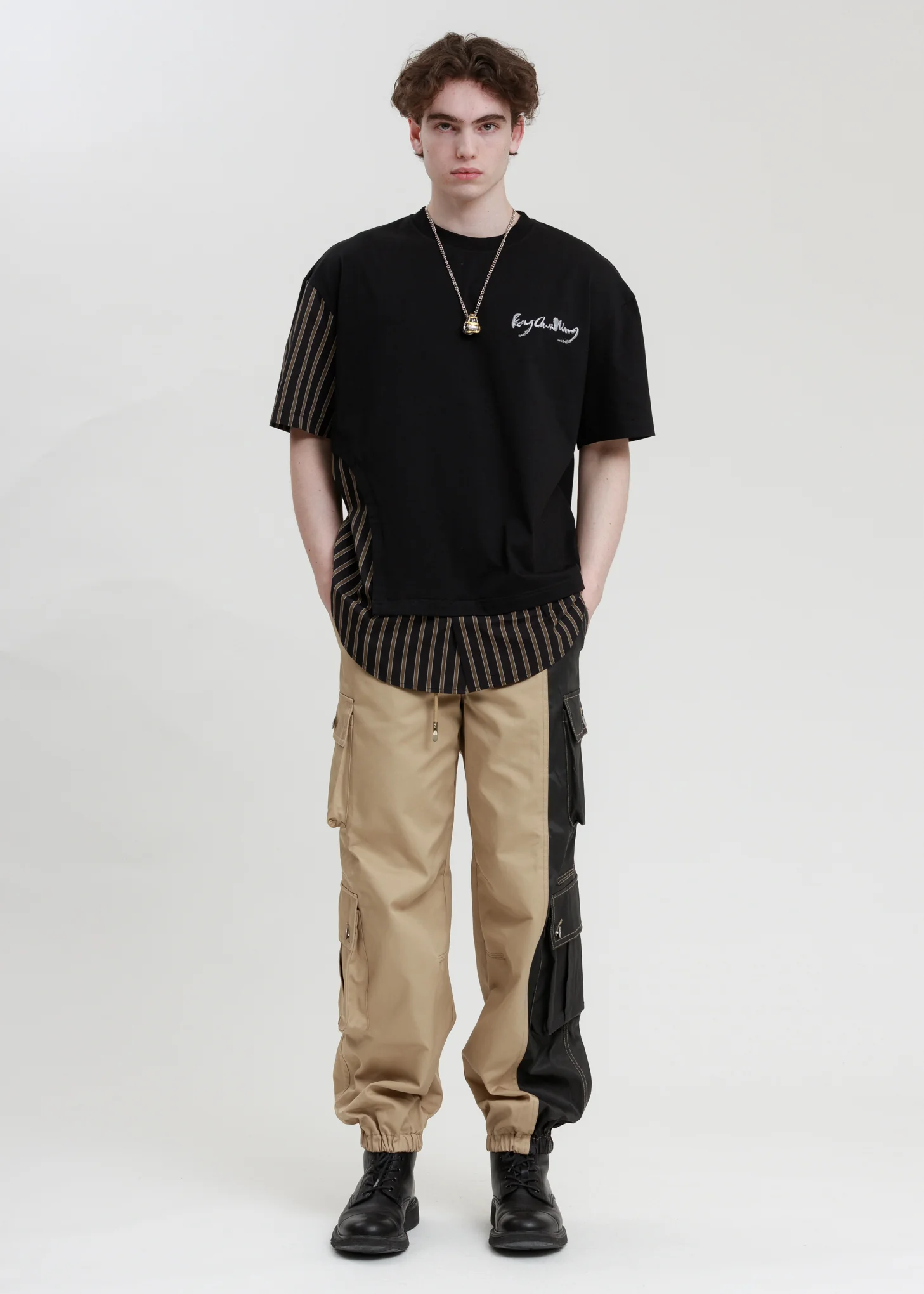 Khaki and Black Cotton Twill Cargo Pants - Image 6