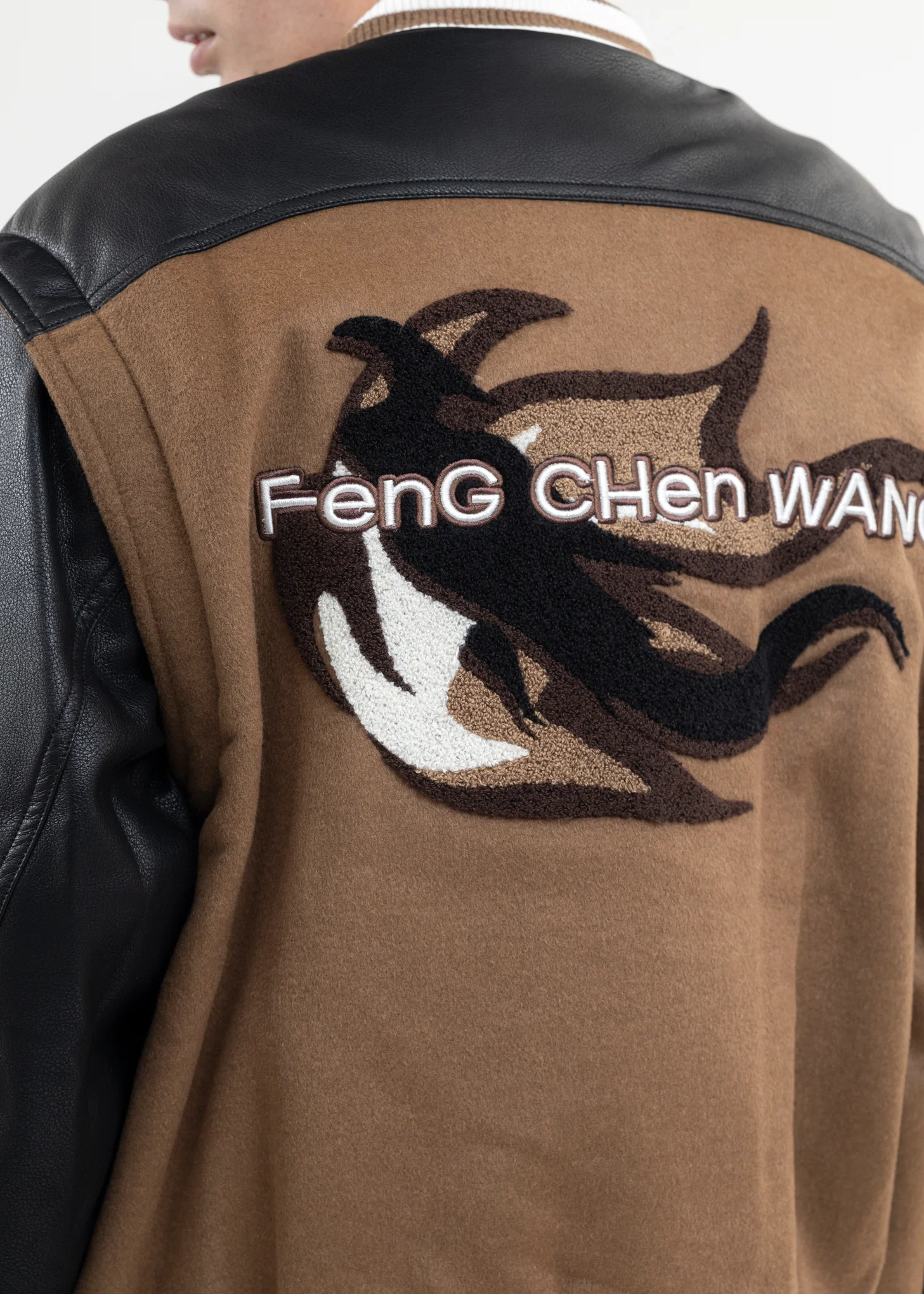 KHAKI AND BLACK PHOENIX PANELLED BOMBER - Image 5