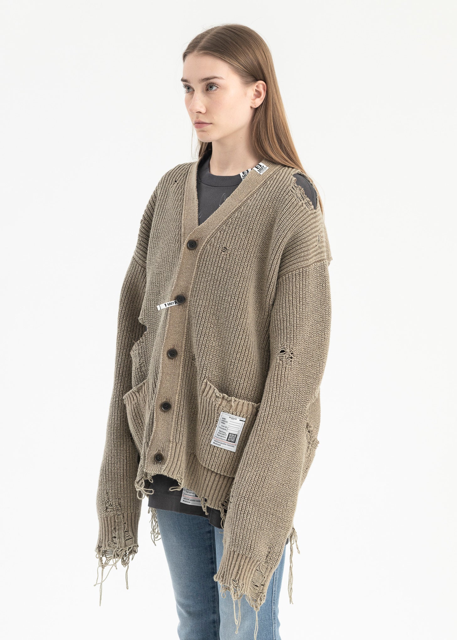 KHAKI BLEACHED KNIT CARDIGAN - Image 3