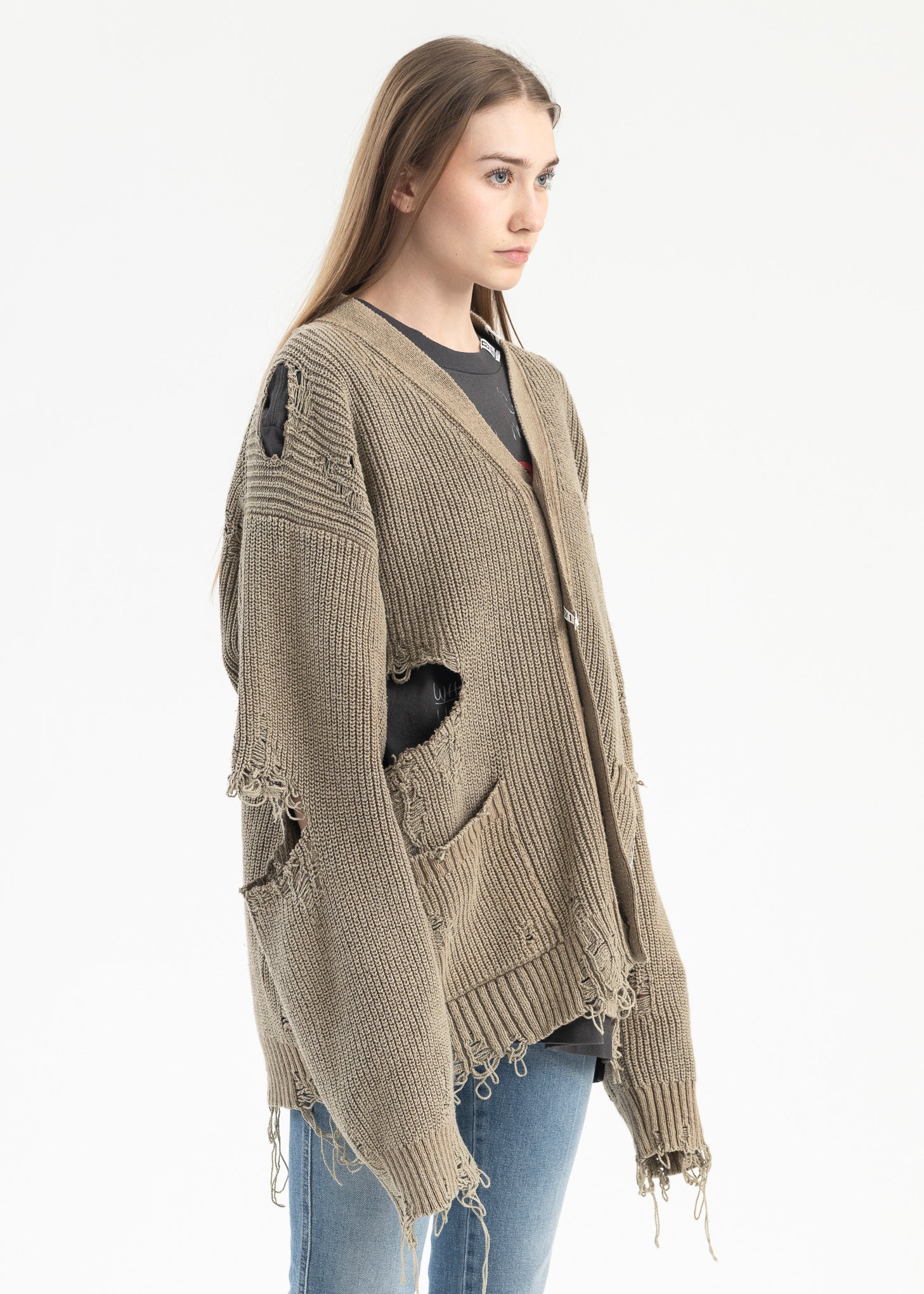 KHAKI BLEACHED KNIT CARDIGAN - Image 4
