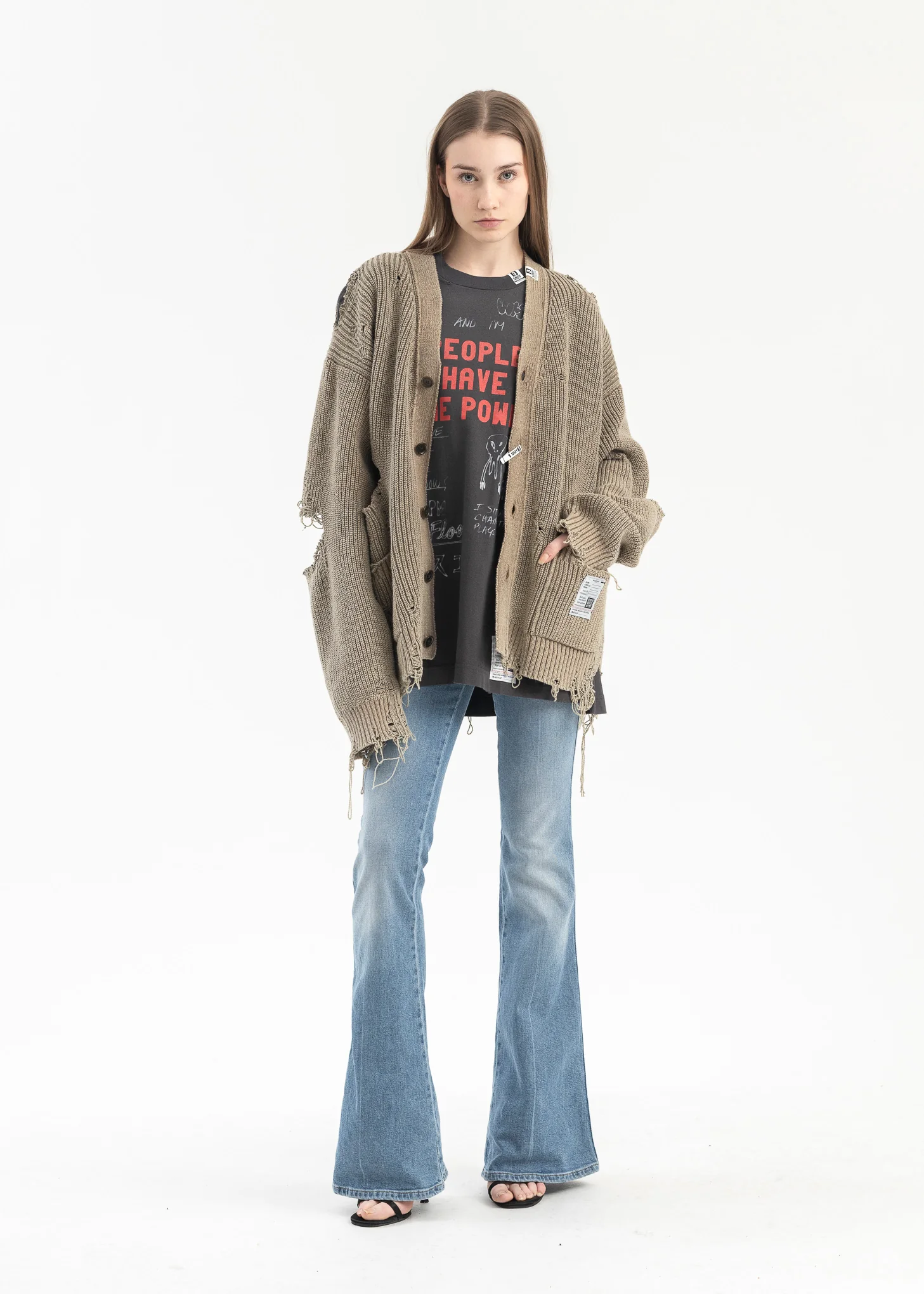 KHAKI BLEACHED KNIT CARDIGAN - Image 5