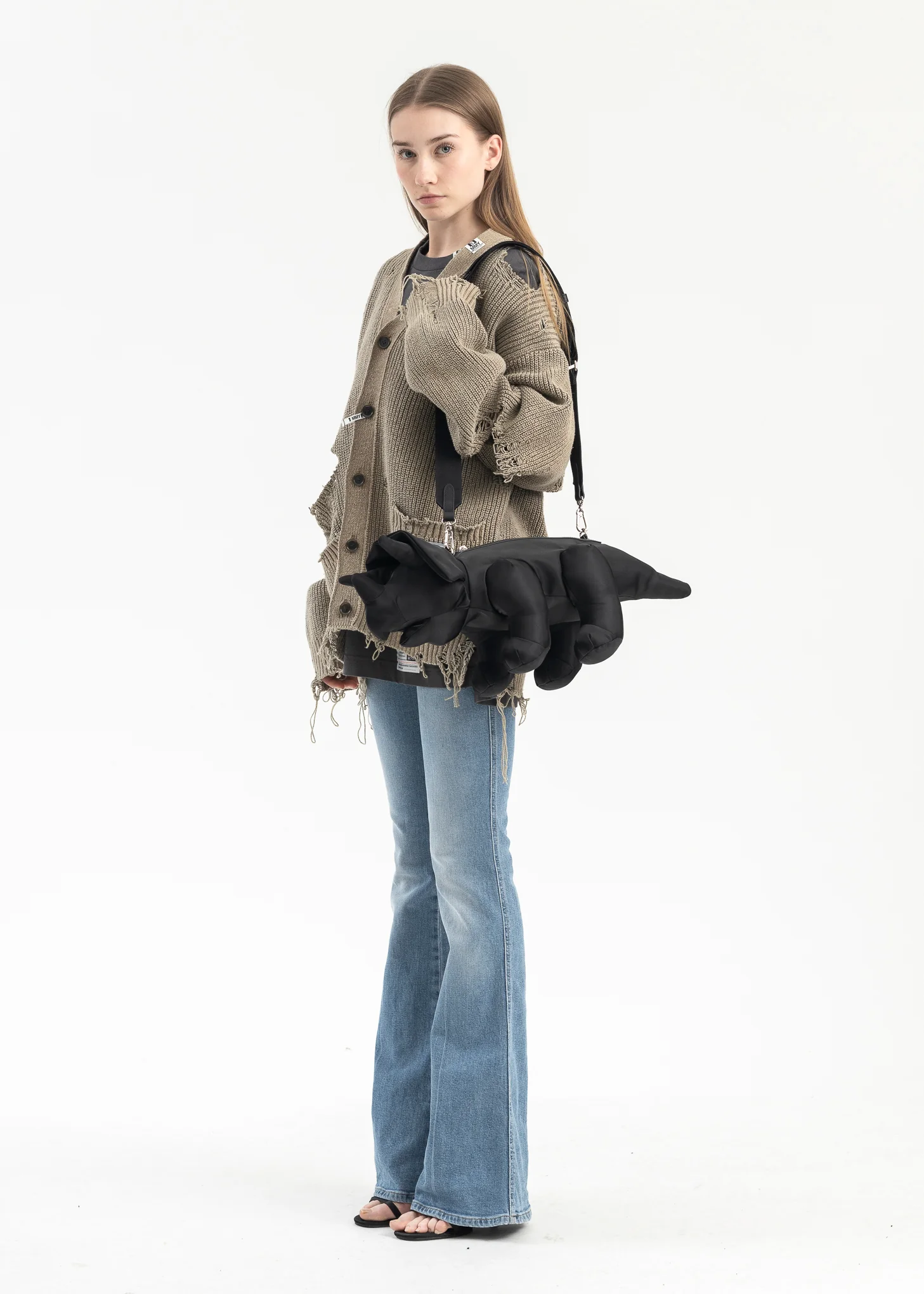 KHAKI BLEACHED KNIT CARDIGAN - Image 6