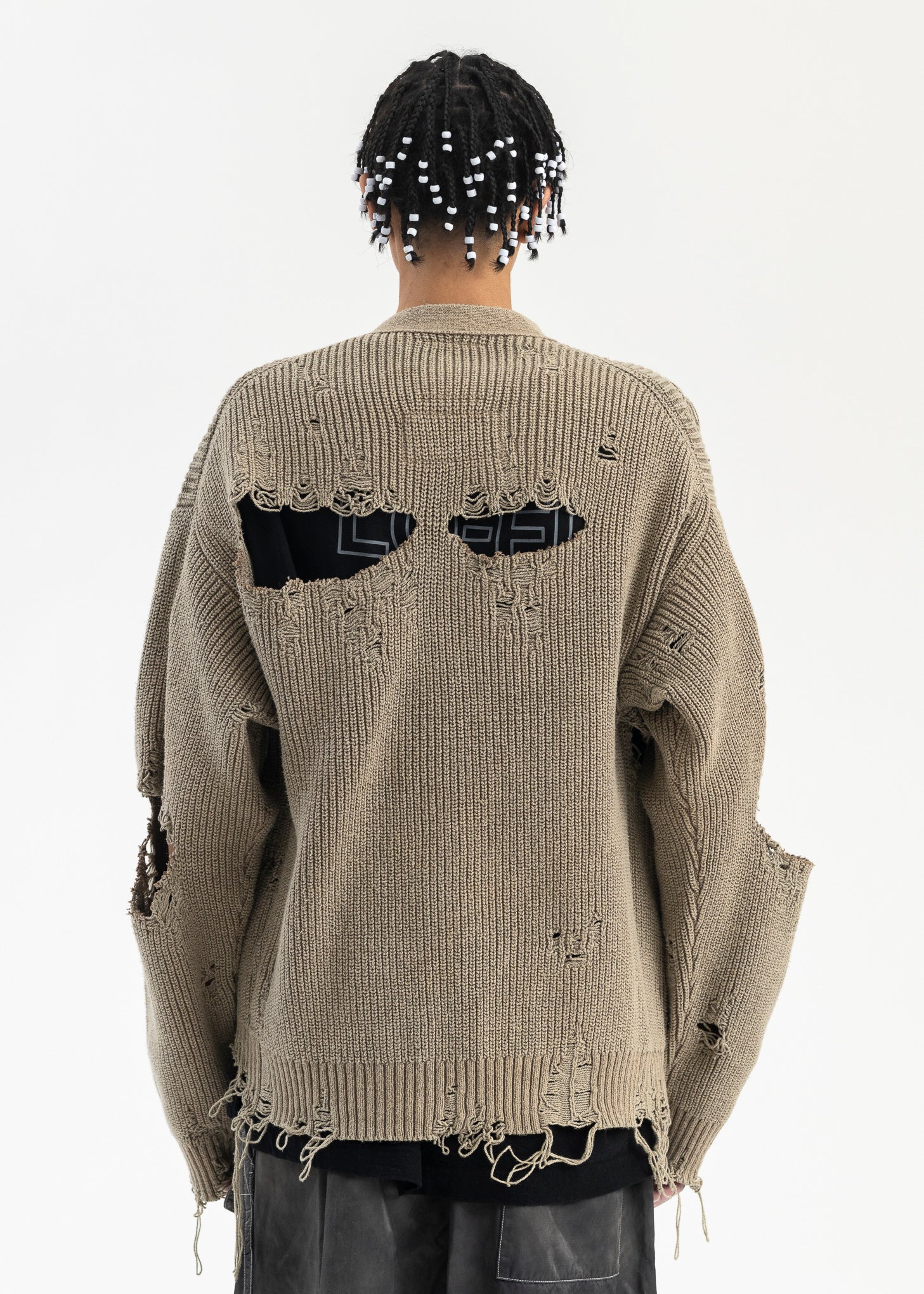 KHAKI BLEACHED KNIT CARDIGAN - Image 2
