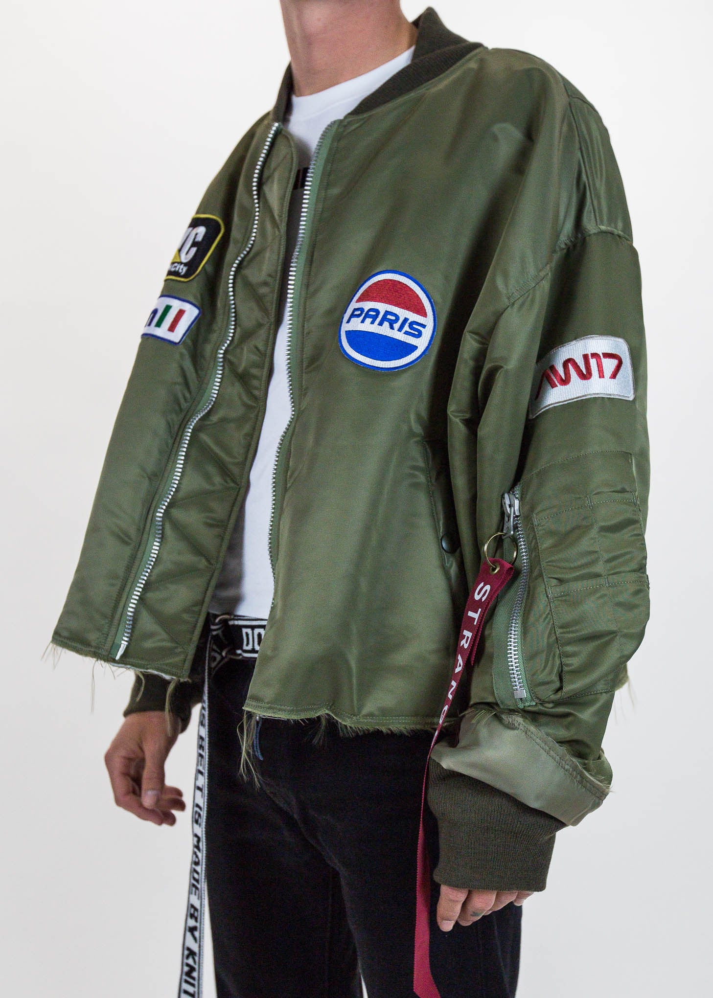 Khaki Cut Off Oversized Bomber Jacket - Image 5