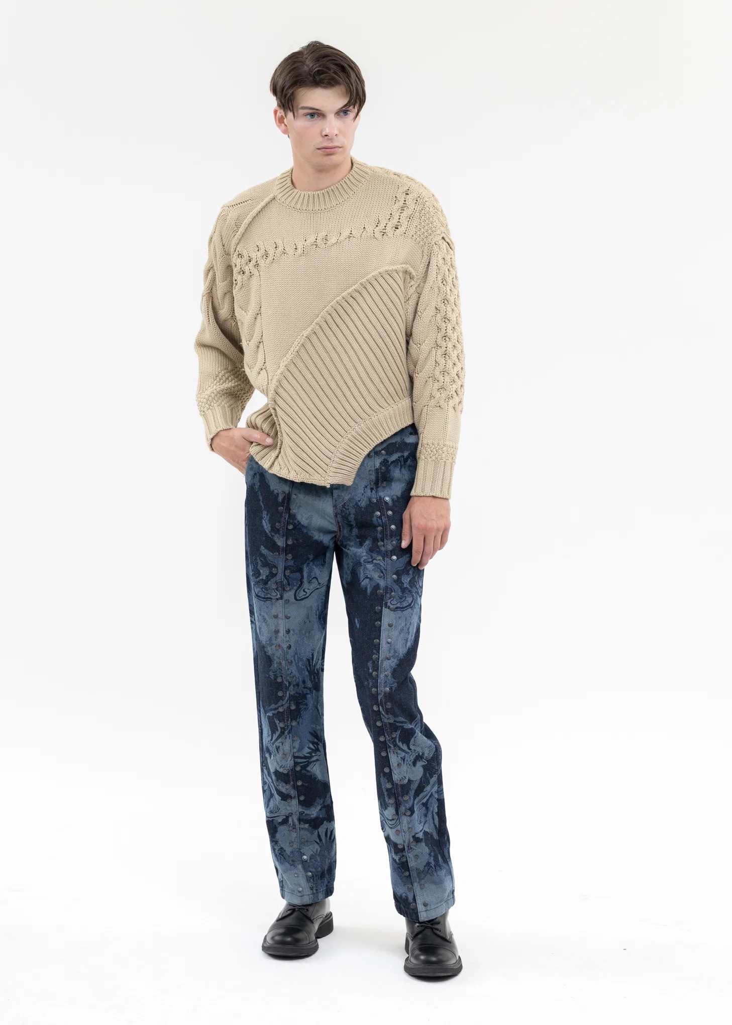 KHAKI DECONSTRUCTED KNIT SWEATER - Image 5