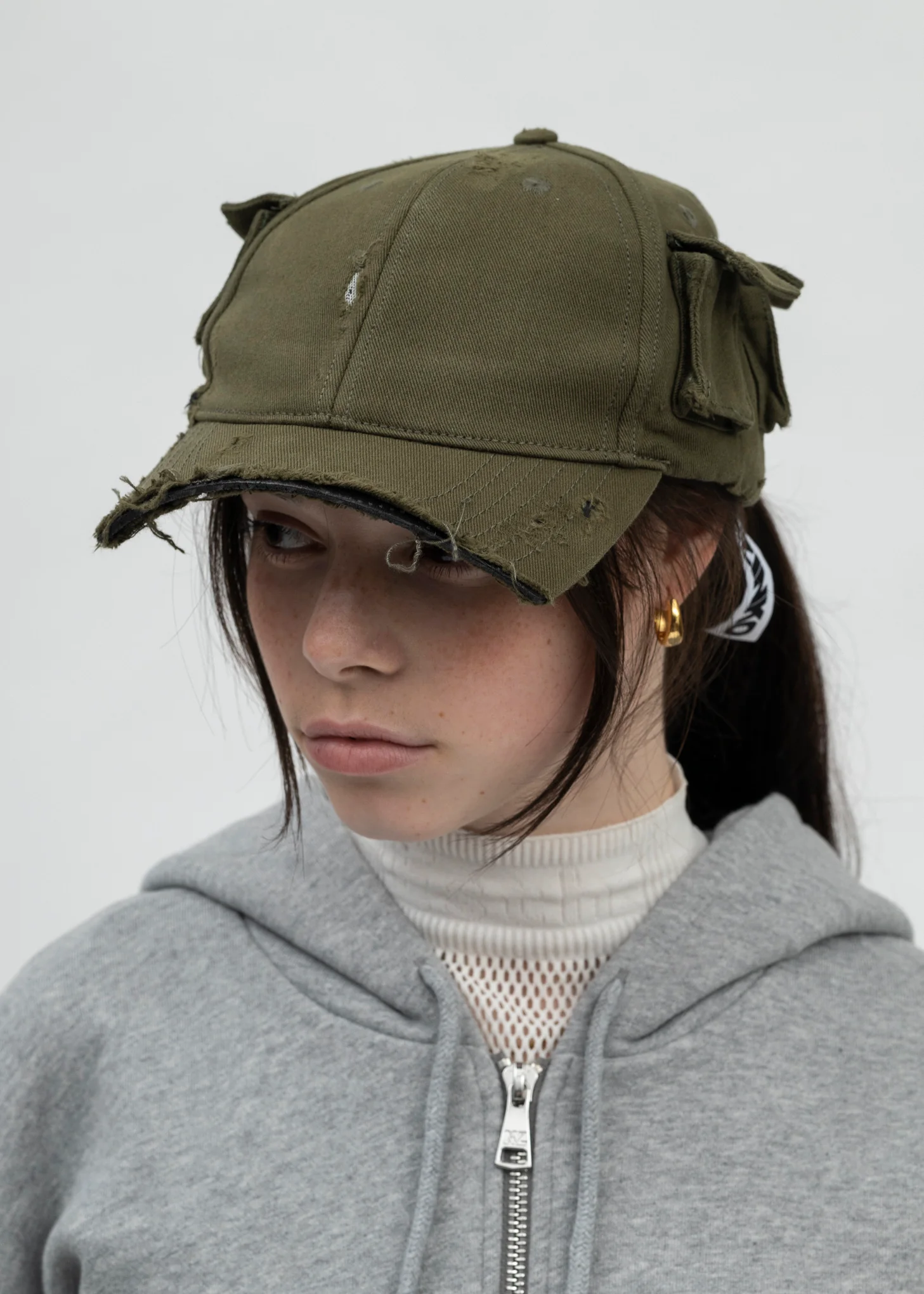 KHAKI DISTRESSED CARGO CAP - Image 3