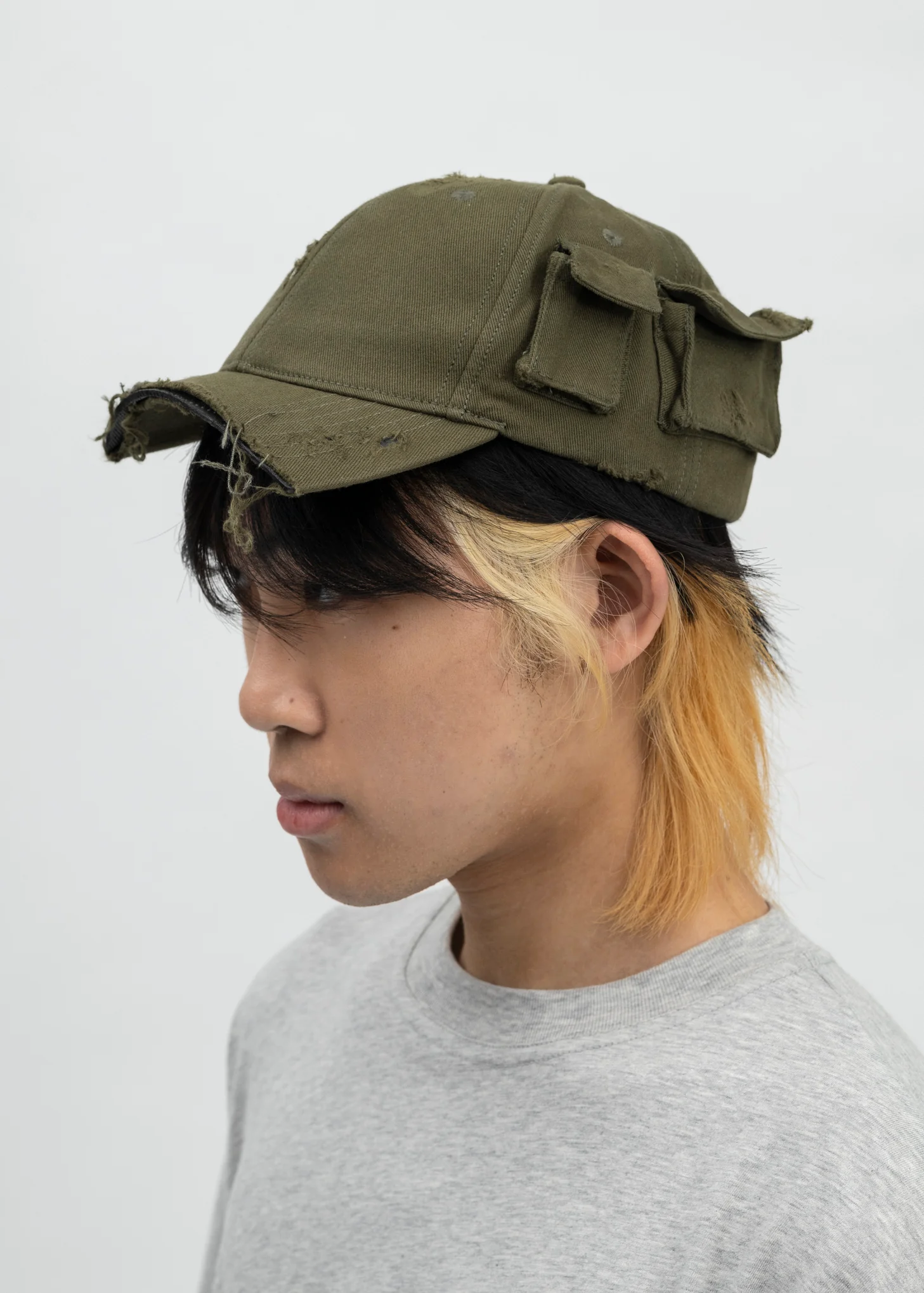 KHAKI DISTRESSED CARGO CAP - Image 2