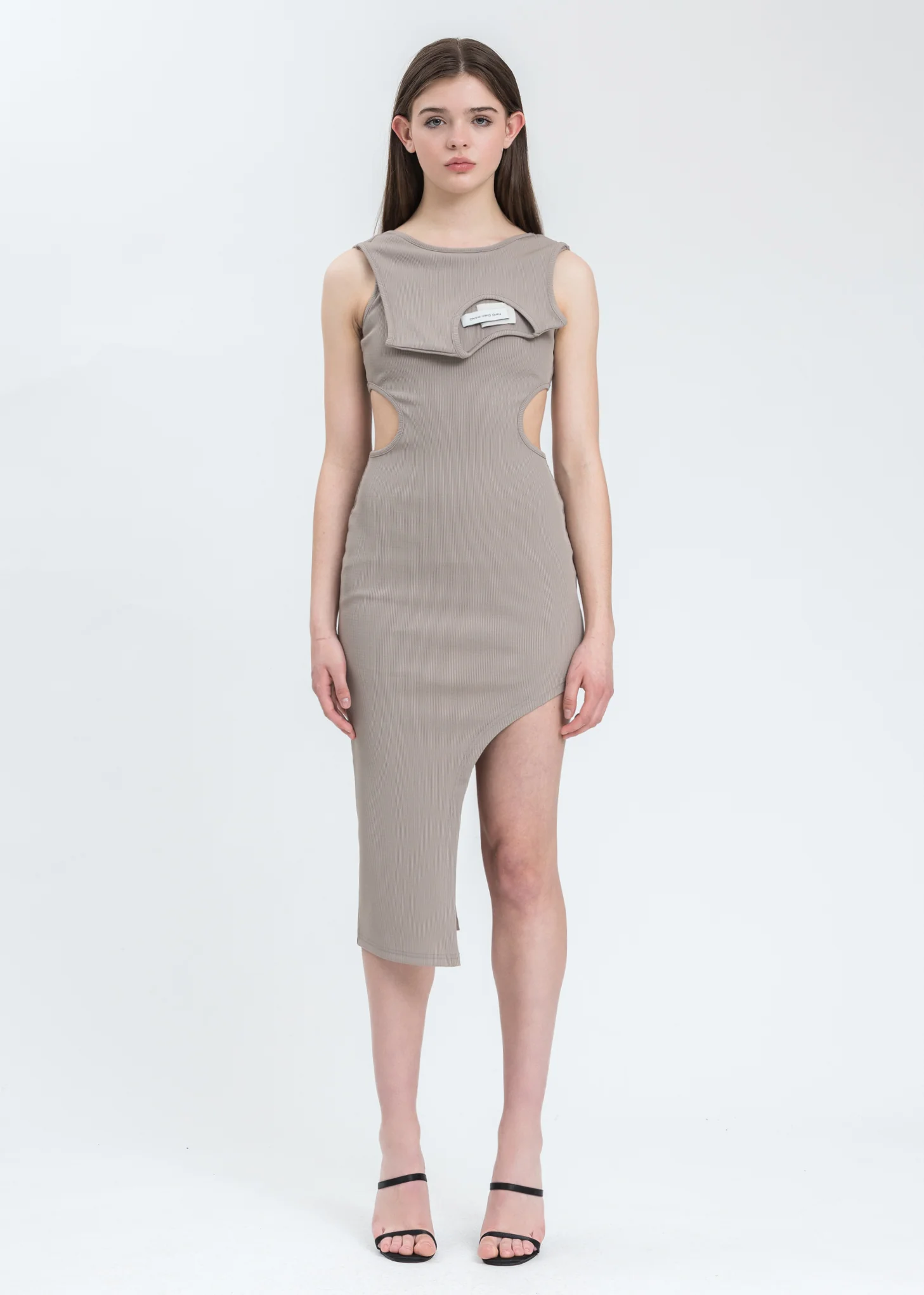 Khaki Jersey Double Collar Dress