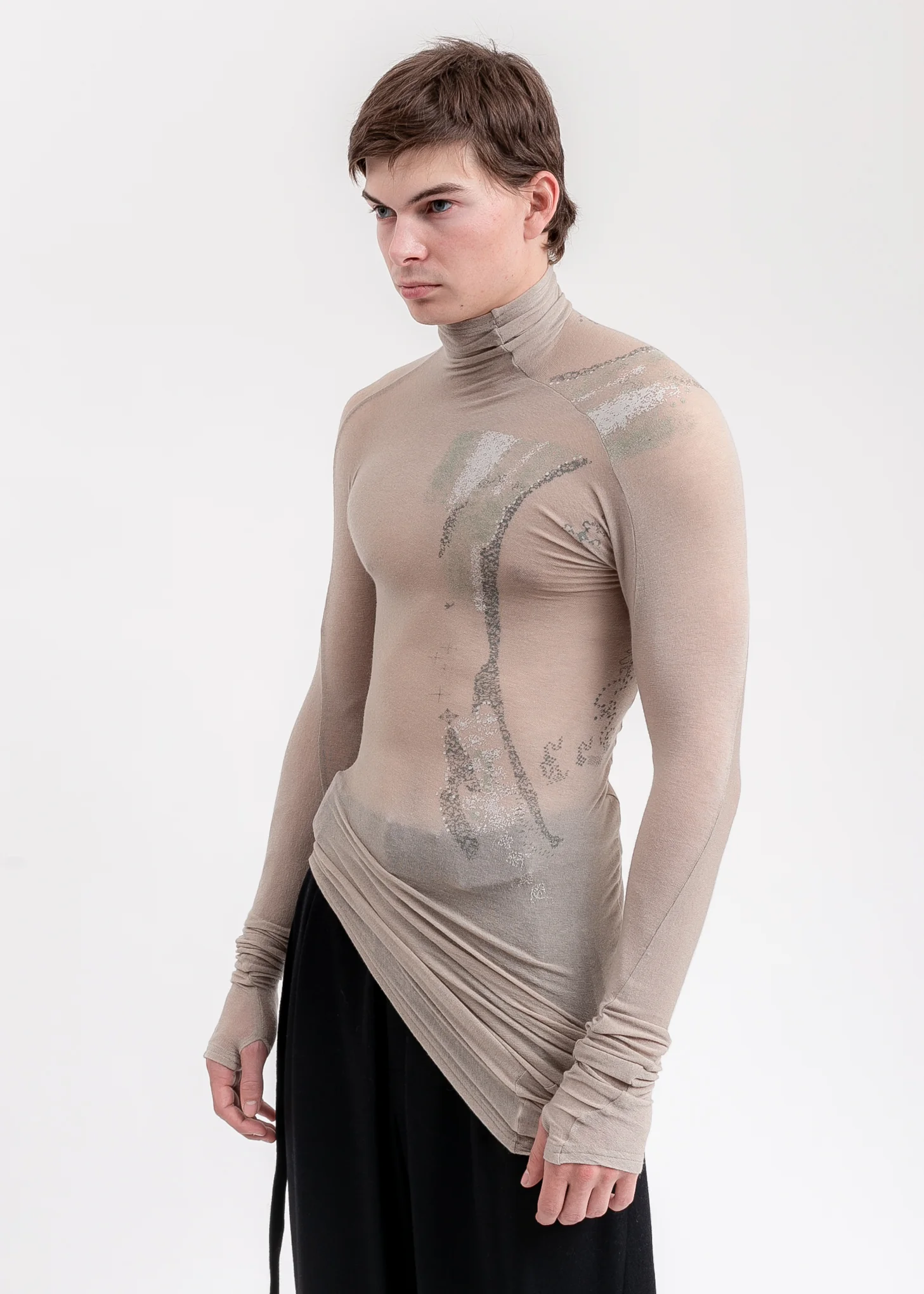 Khaki Draped Turtleneck - Image 2