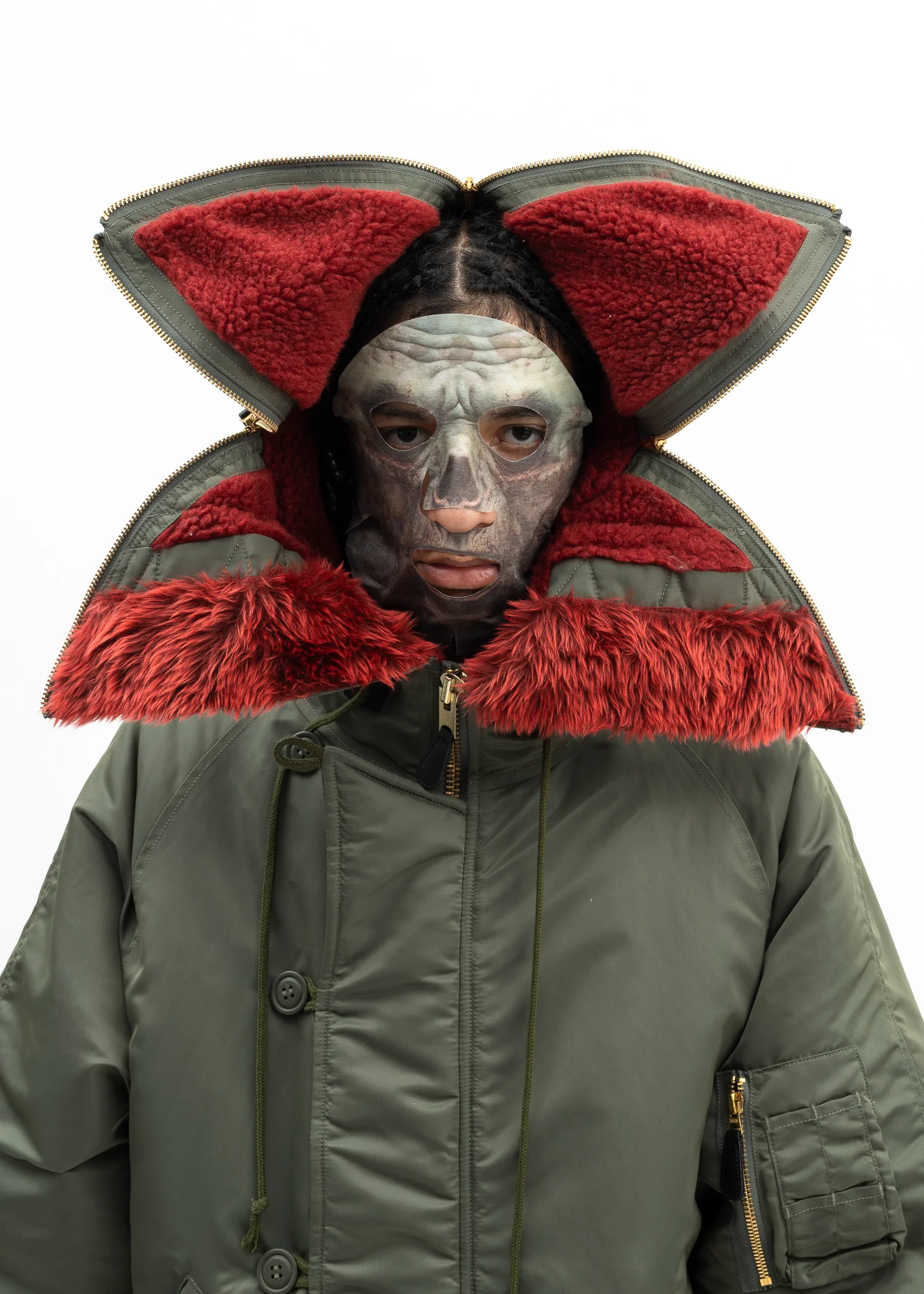 KHAKI PETAL MOUTH HOOD BOMBER JACKET - Image 2