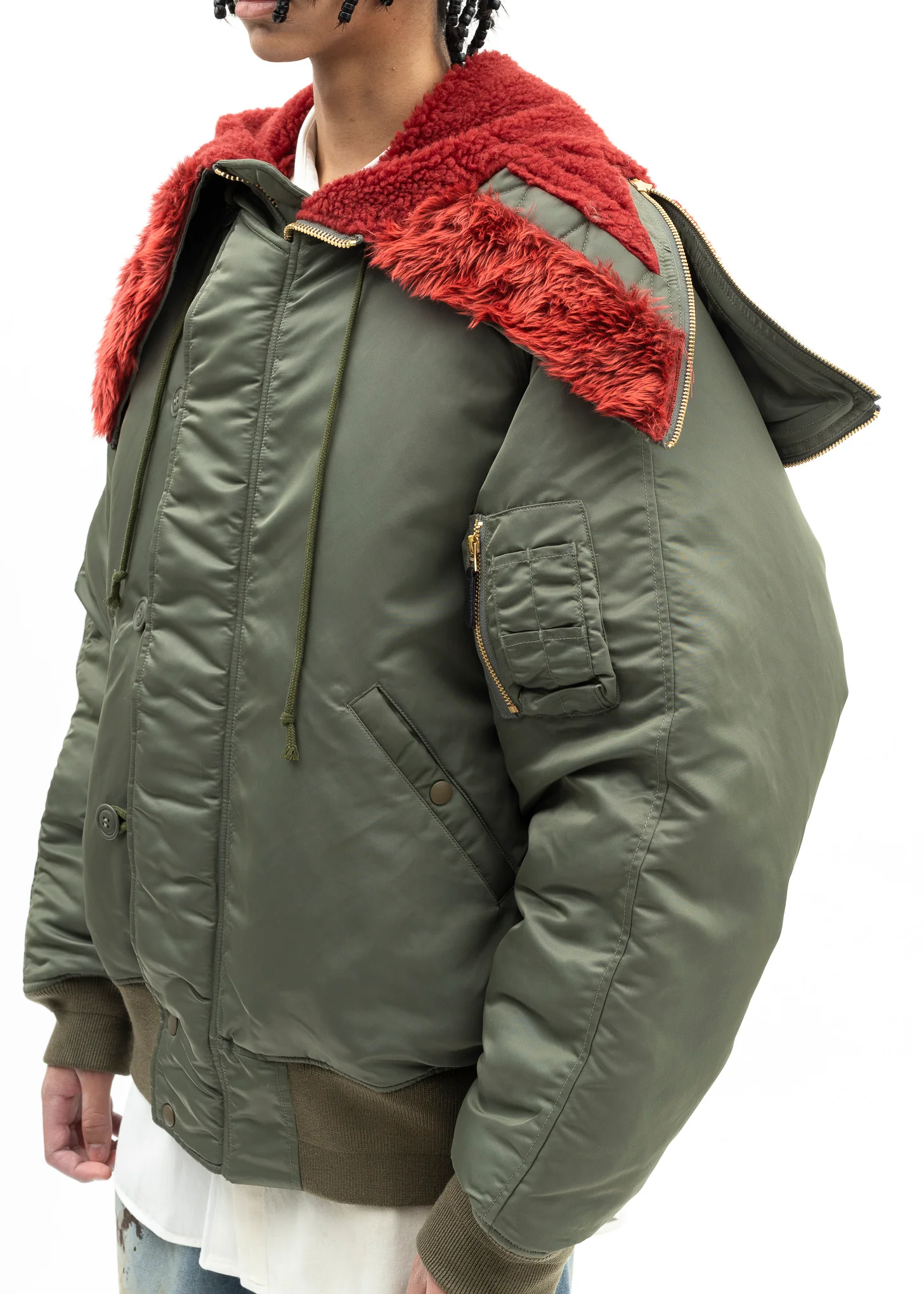 KHAKI PETAL MOUTH HOOD BOMBER JACKET - Image 6