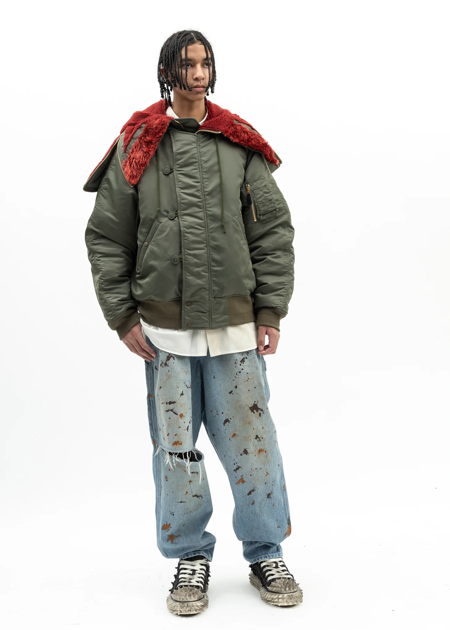 KHAKI PETAL MOUTH HOOD BOMBER JACKET - Image 7