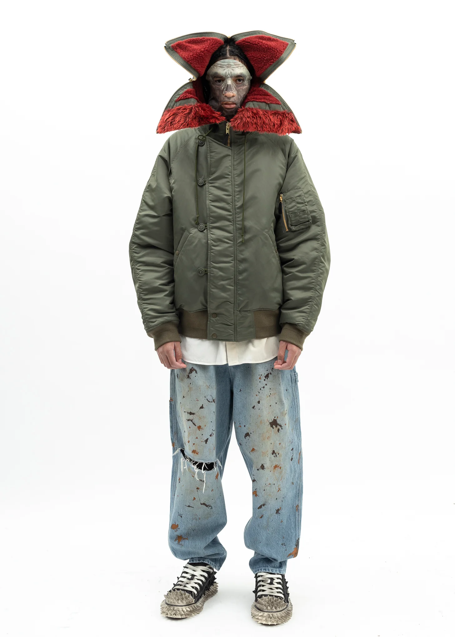 KHAKI PETAL MOUTH HOOD BOMBER JACKET - Image 9