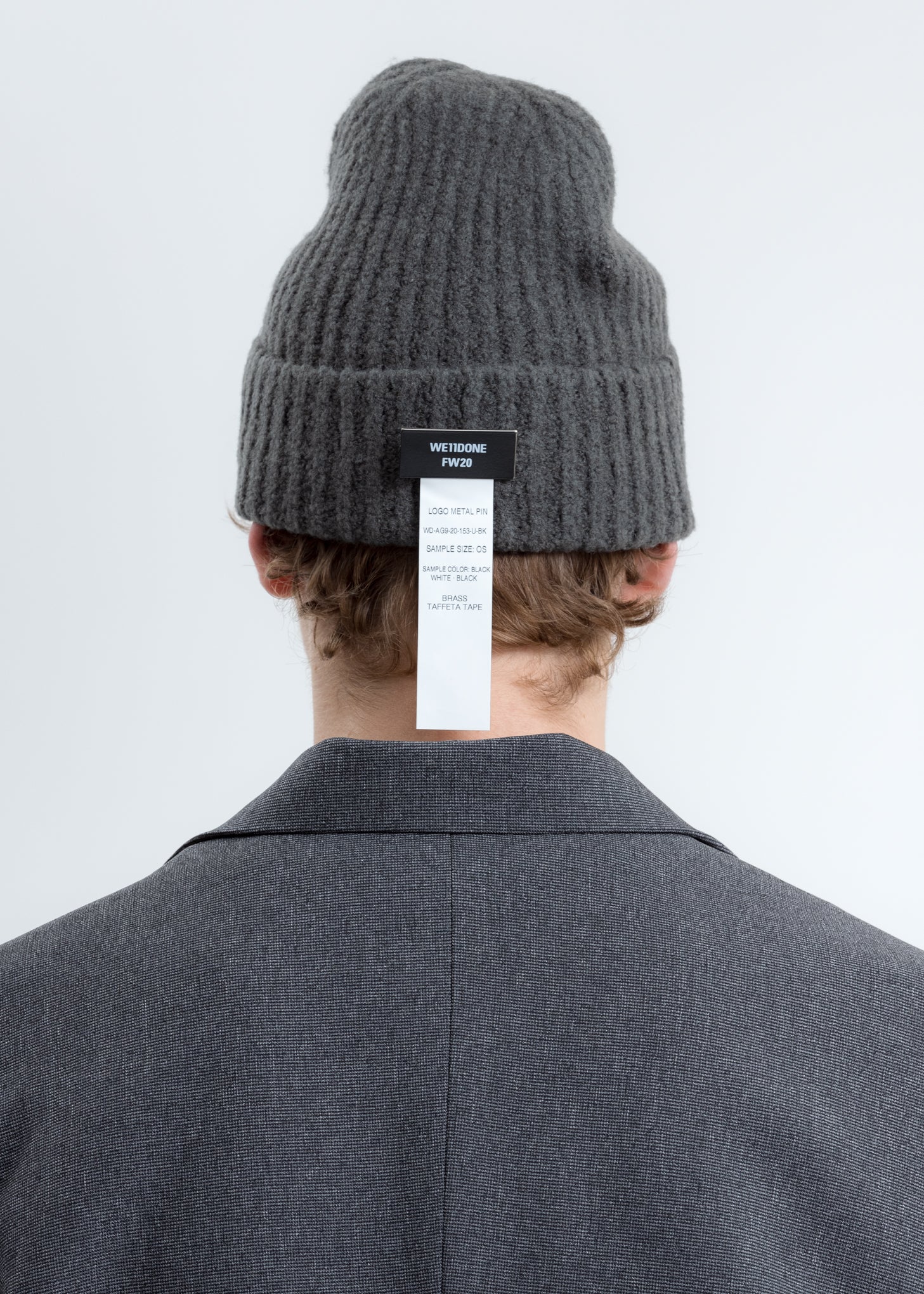 Grey Felted Knit Long Beanie W/Pin