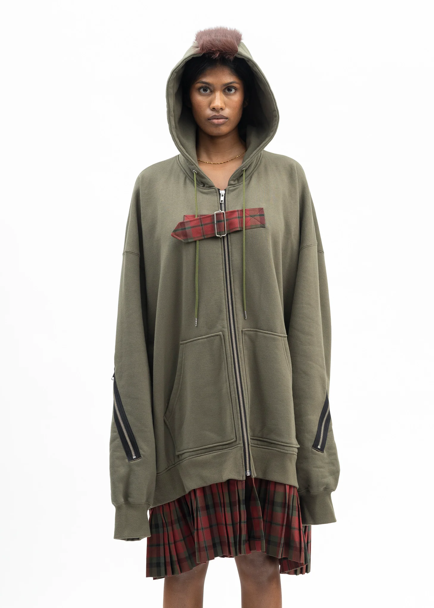 KHAKI GREEN MOHAWK PUNK HOODIE