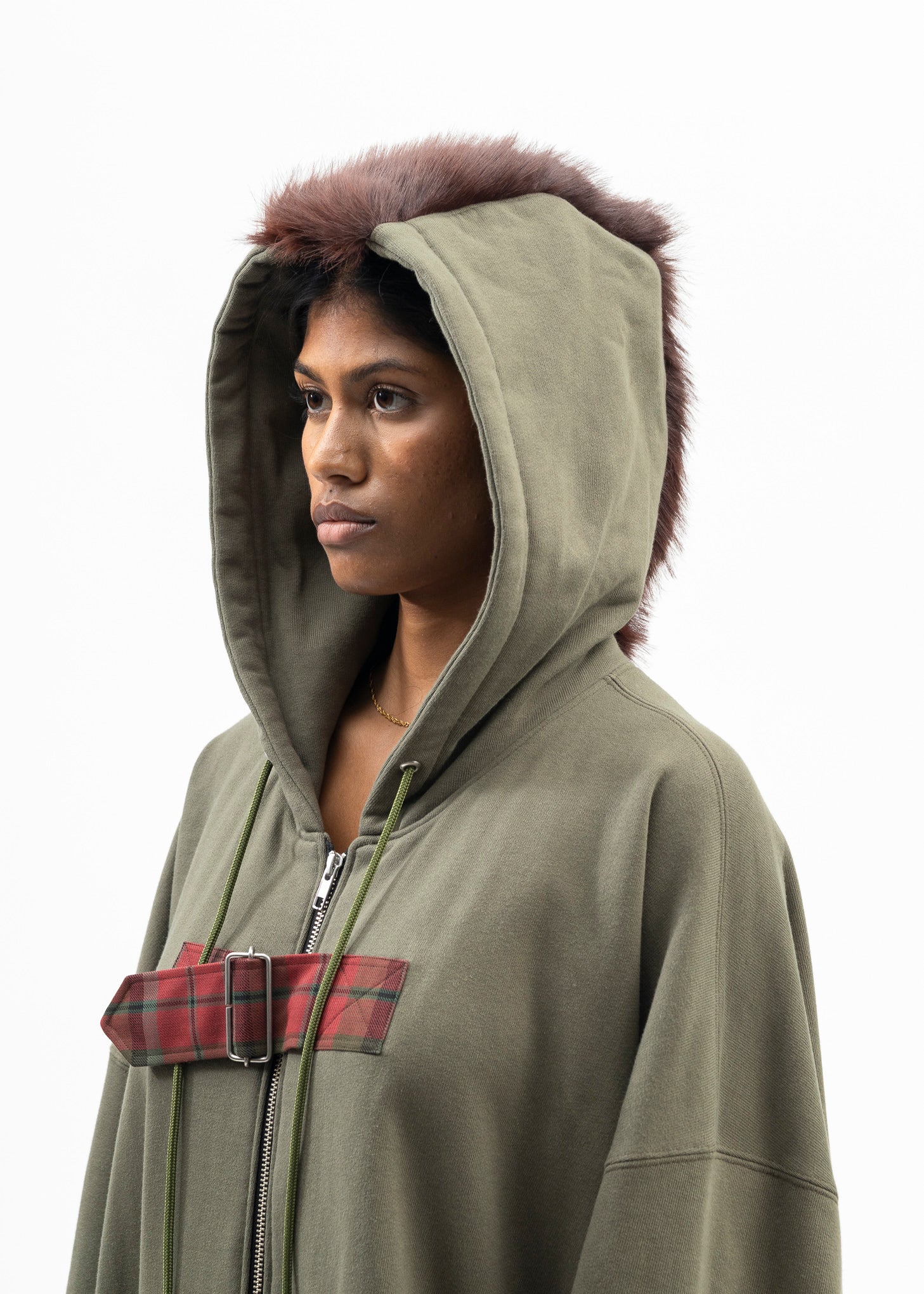 KHAKI GREEN MOHAWK PUNK HOODIE - Image 4