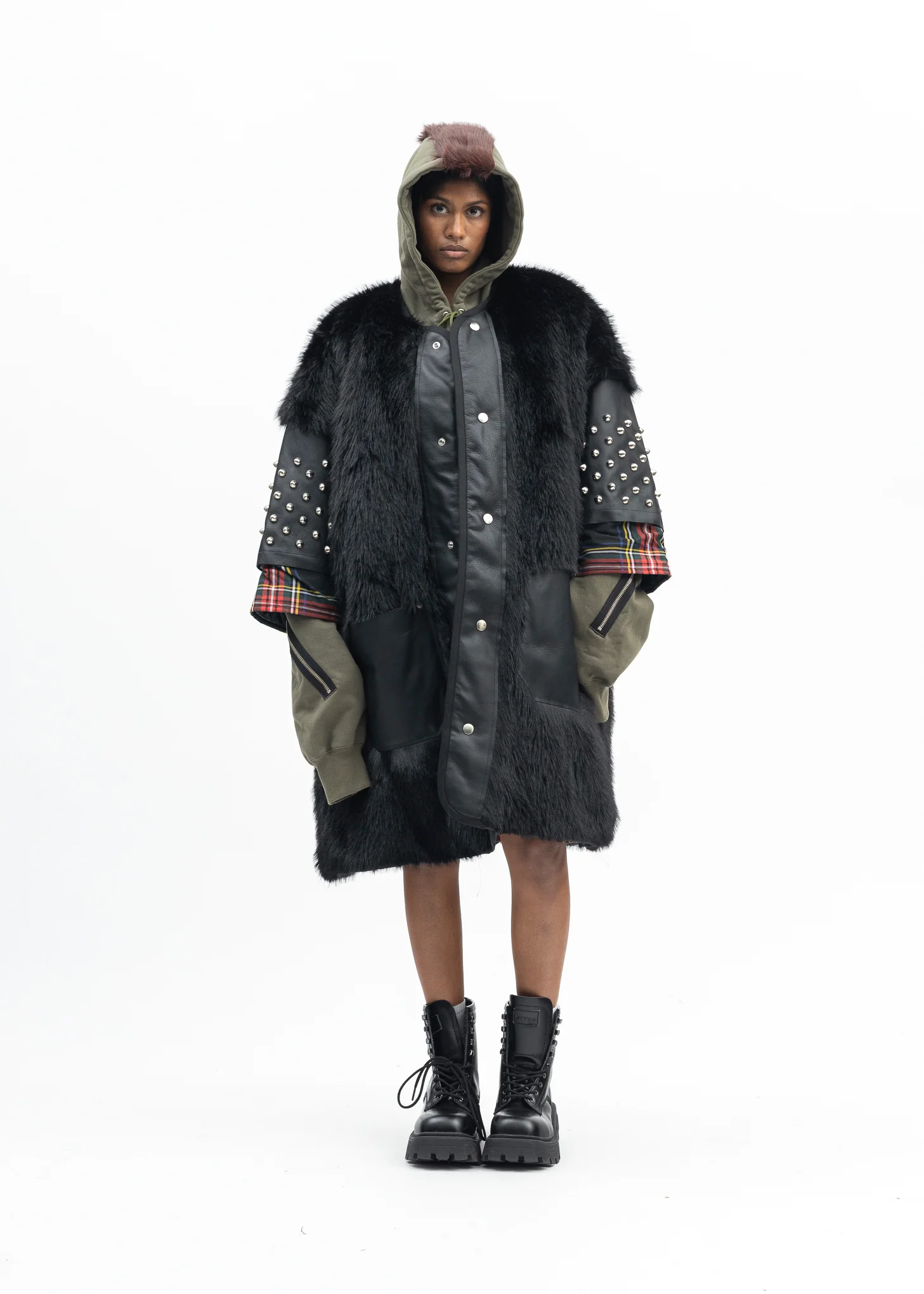 KHAKI GREEN MOHAWK PUNK HOODIE - Image 7