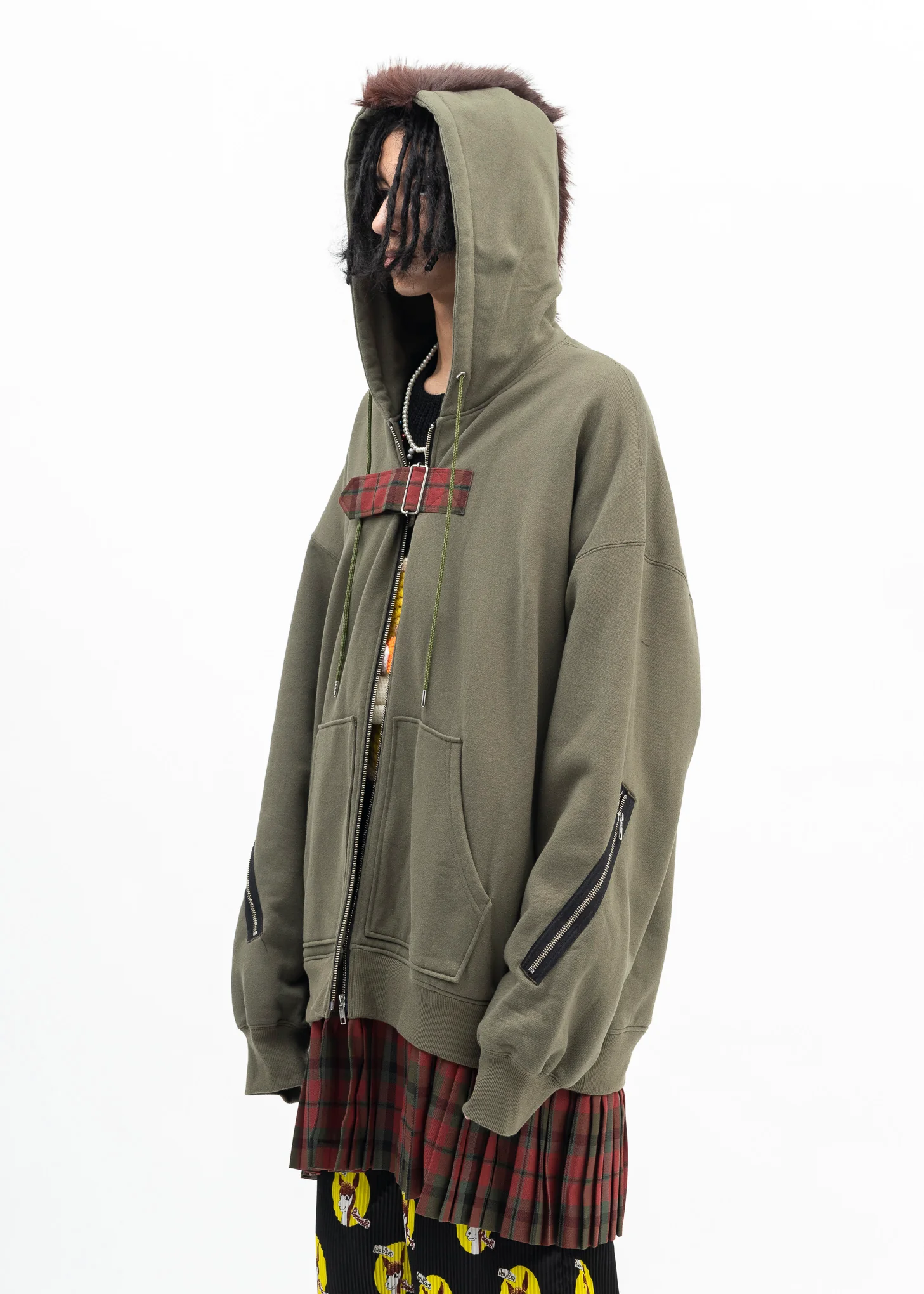 KHAKI GREEN MOHAWK PUNK HOODIE - Image 2
