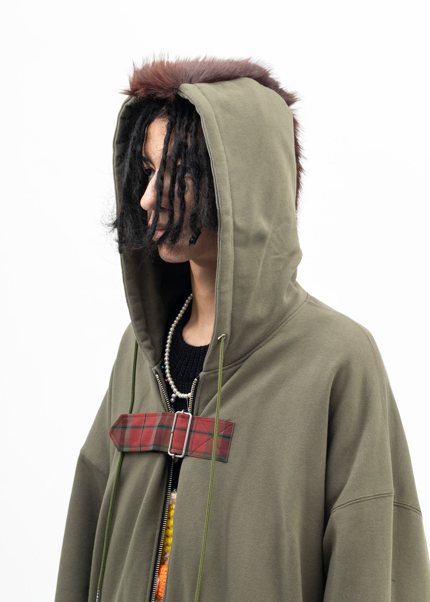 KHAKI GREEN MOHAWK PUNK HOODIE - Image 5