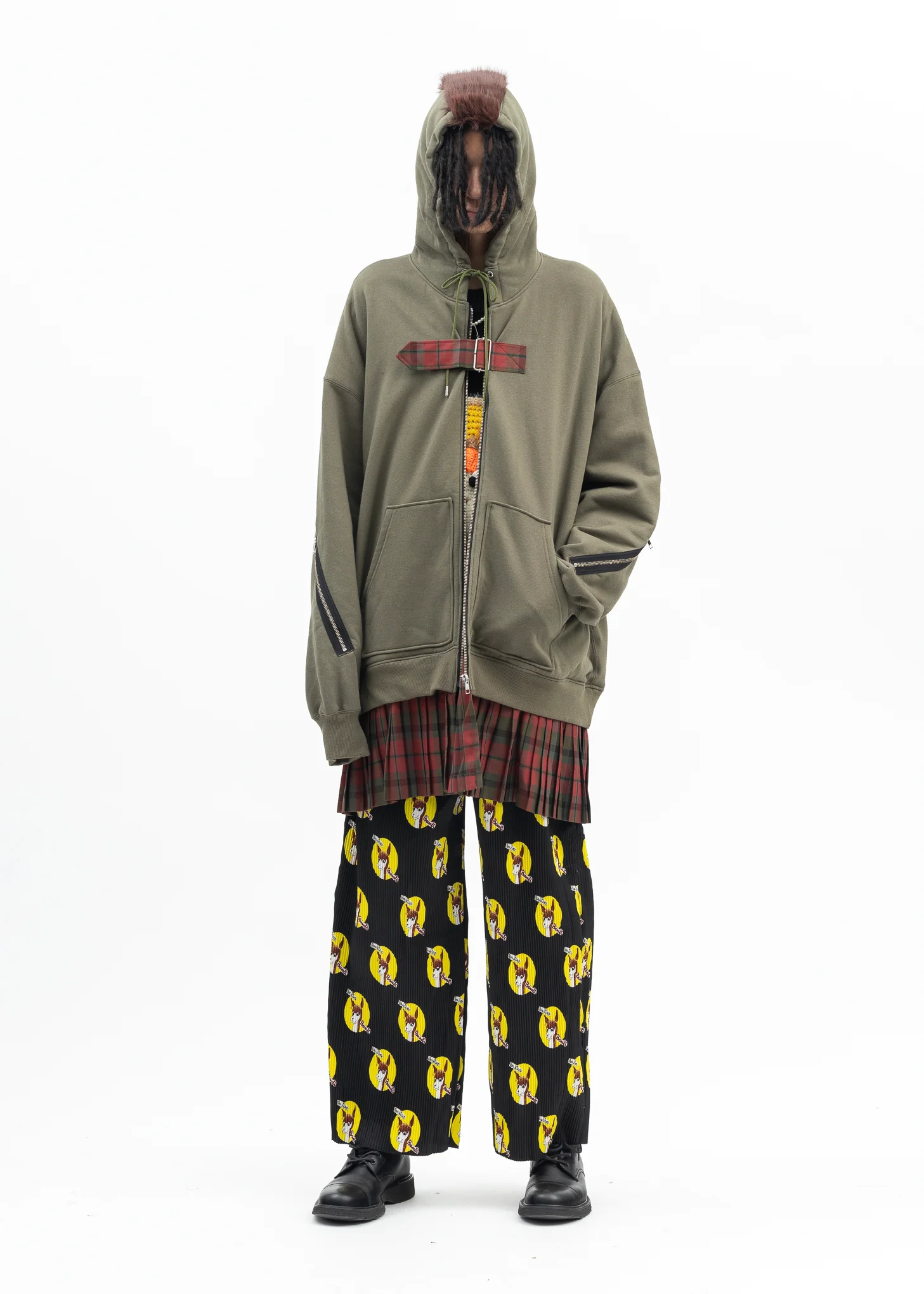 KHAKI GREEN MOHAWK PUNK HOODIE - Image 6