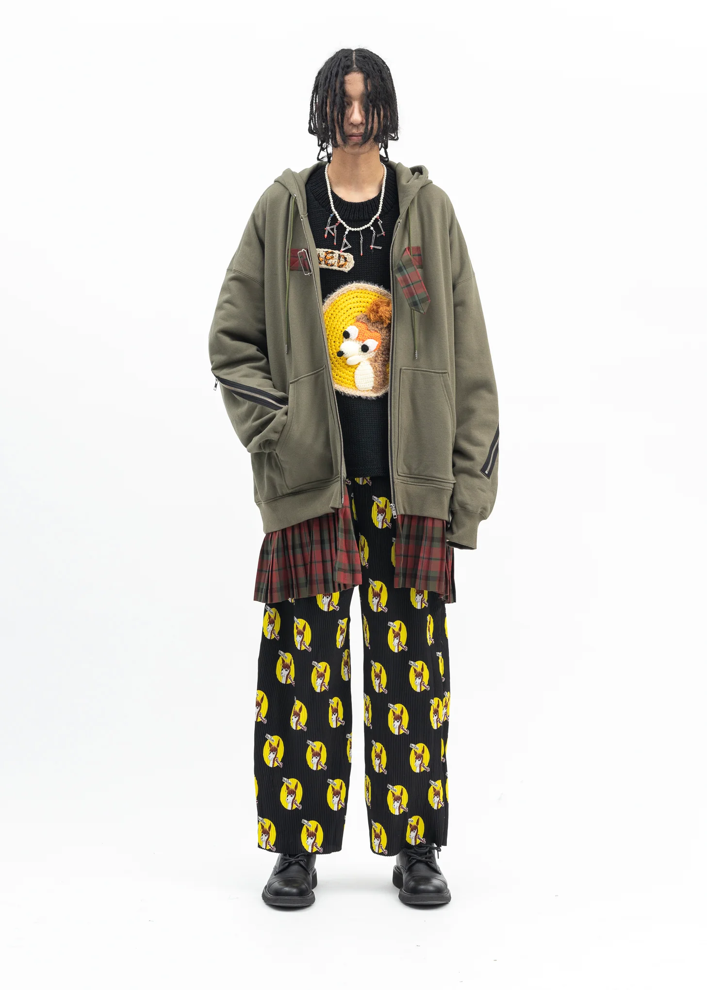 KHAKI GREEN MOHAWK PUNK HOODIE - Image 7