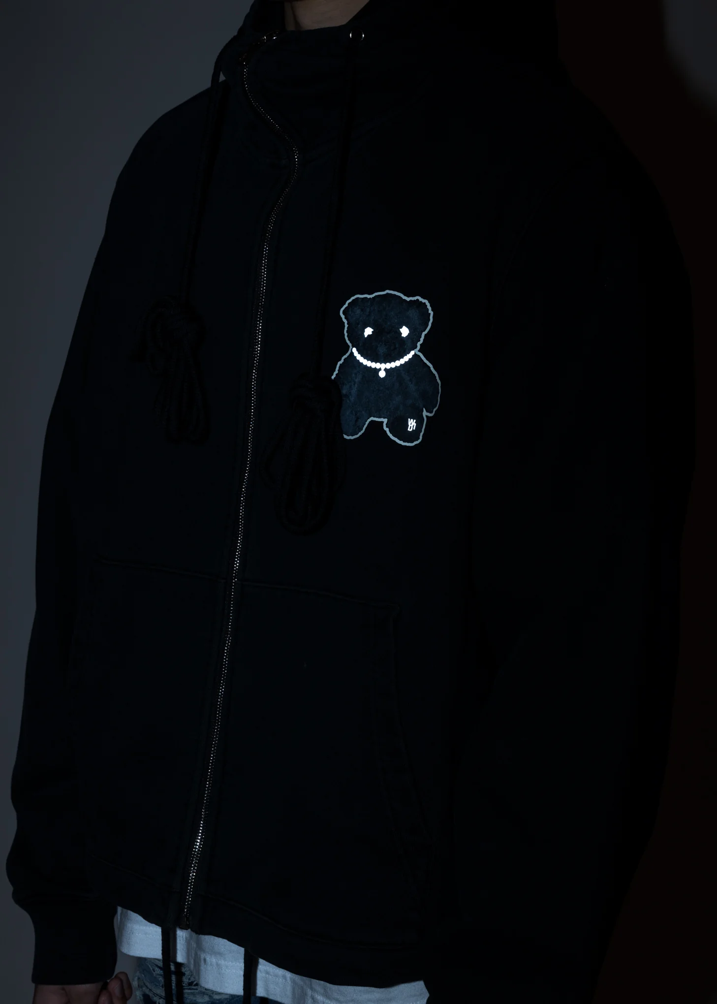 Dark Green Pearl Necklace Teddy Zip-Up Hoodie (Reflect) - Image 2