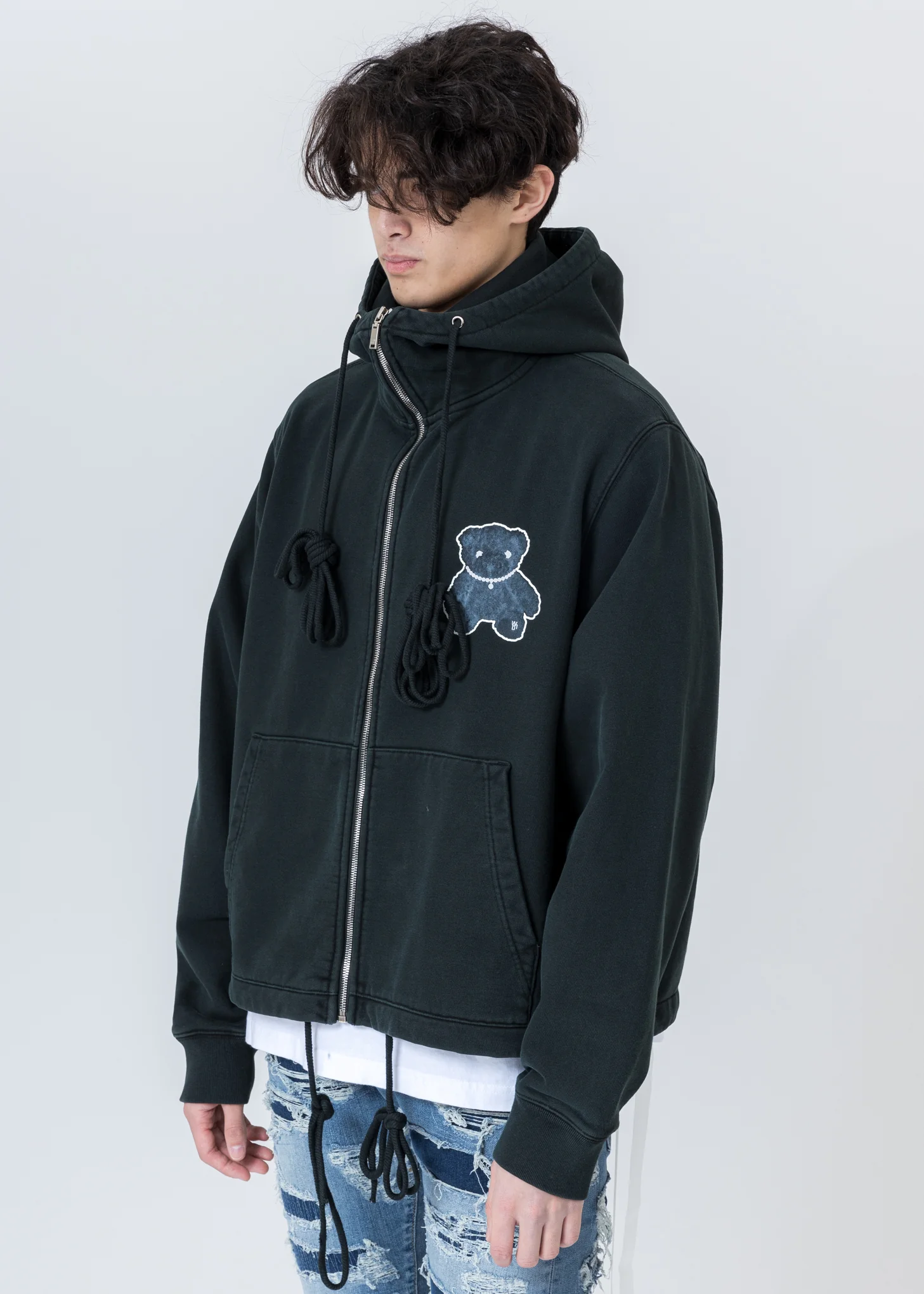 Dark Green Pearl Necklace Teddy Zip-Up Hoodie (Reflect) - Image 5