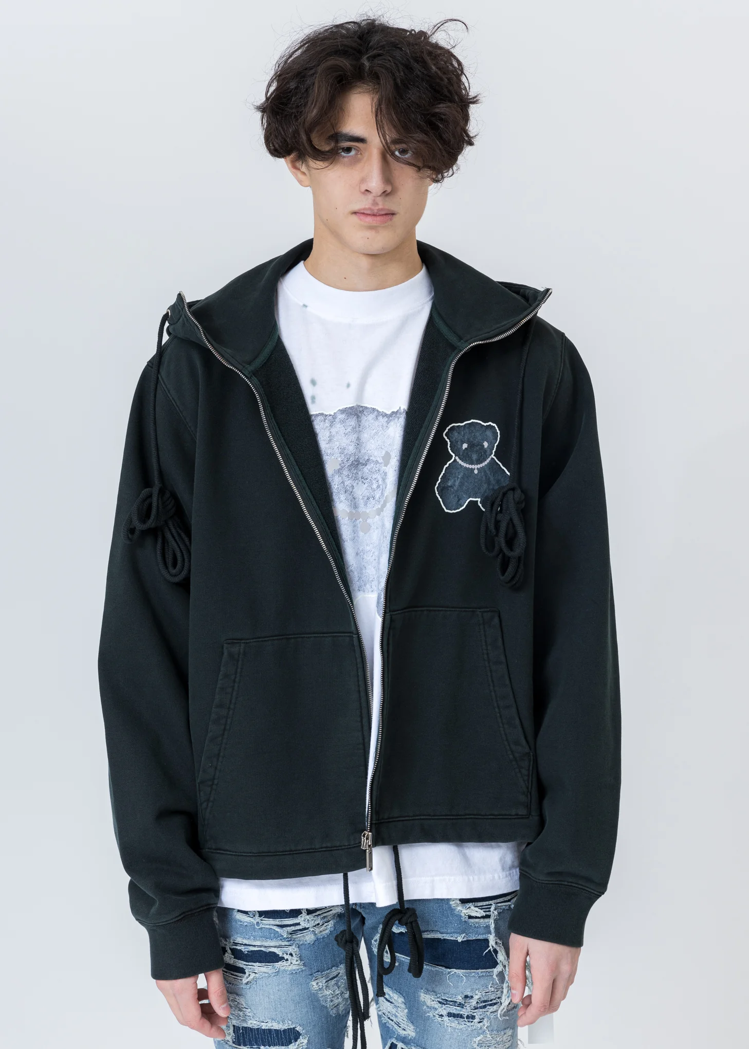 Dark Green Pearl Necklace Teddy Zip-Up Hoodie (Reflect) - Image 8
