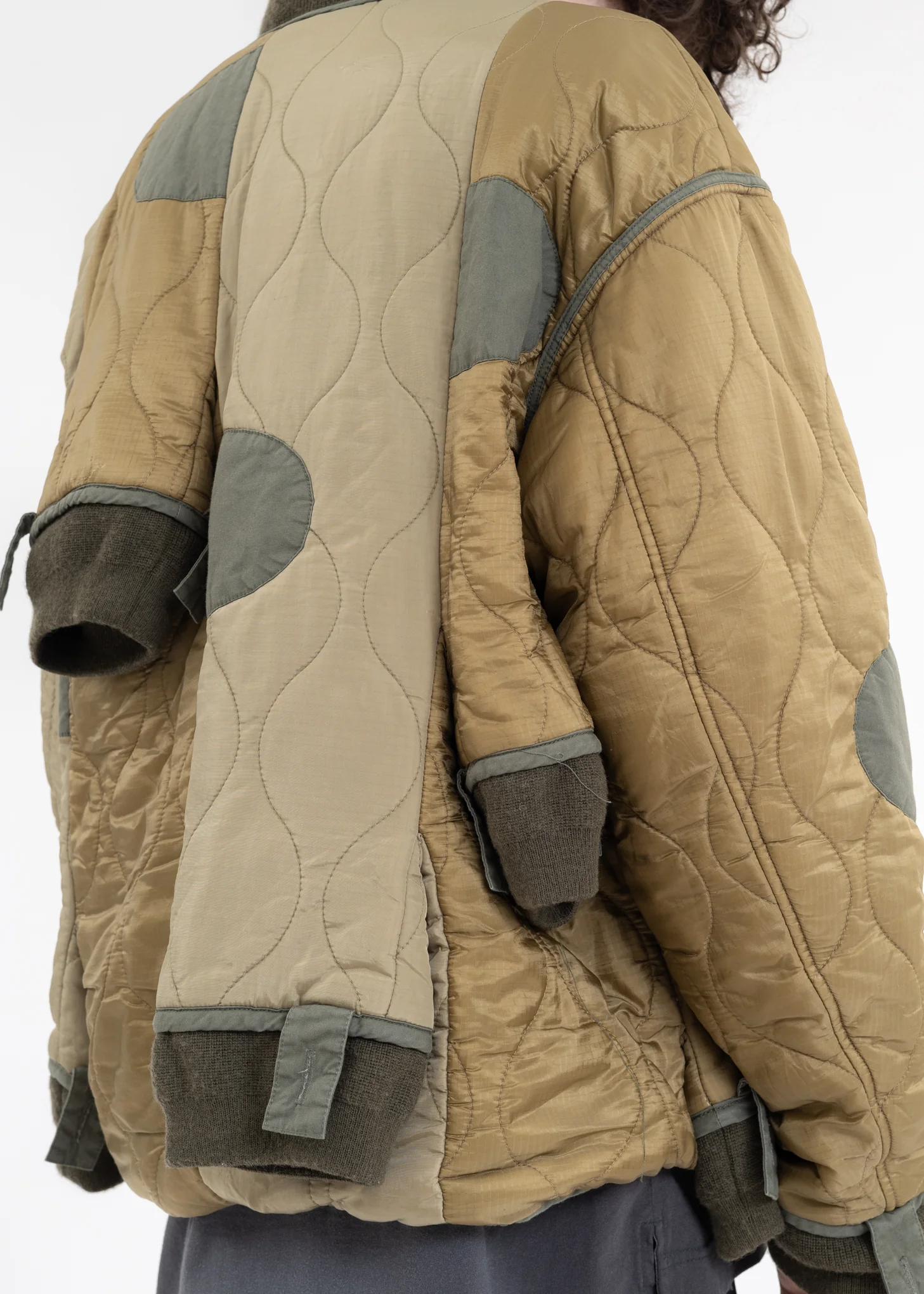 Khaki Sleeve Docking Quilting Jacket - Image 2
