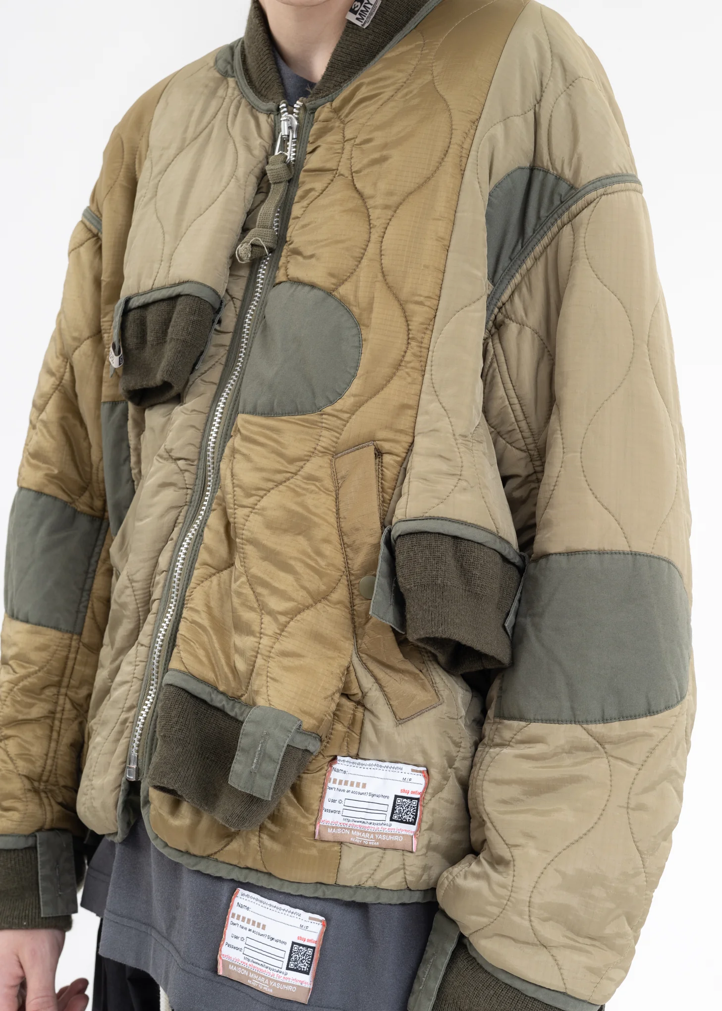 Khaki Sleeve Docking Quilting Jacket - Image 3