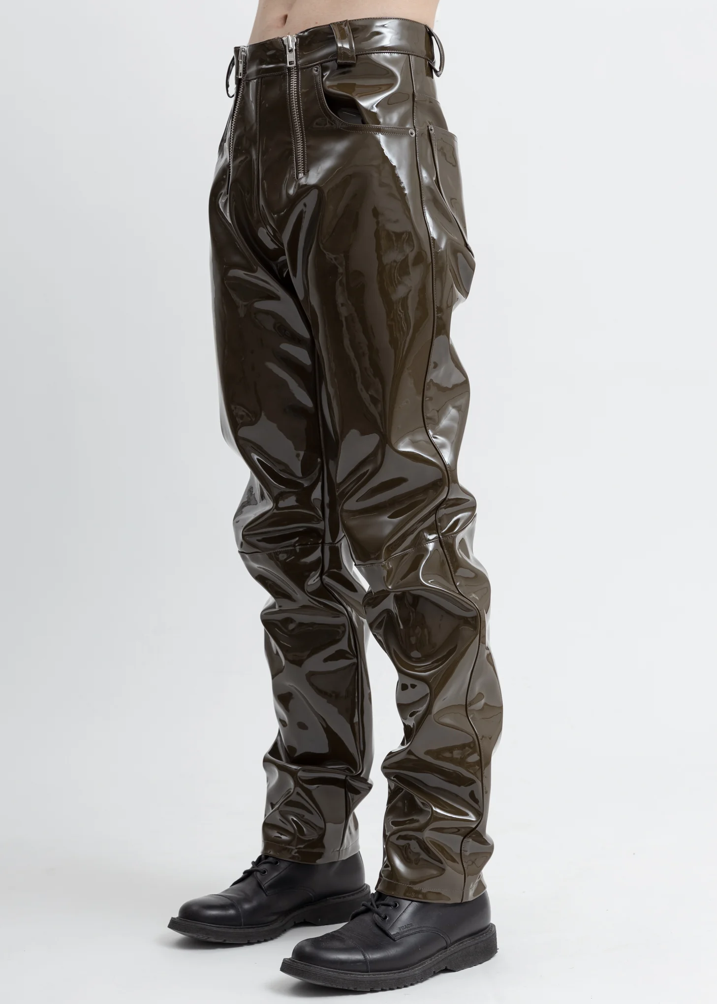 Khaki Vinyl Trousers - Image 2