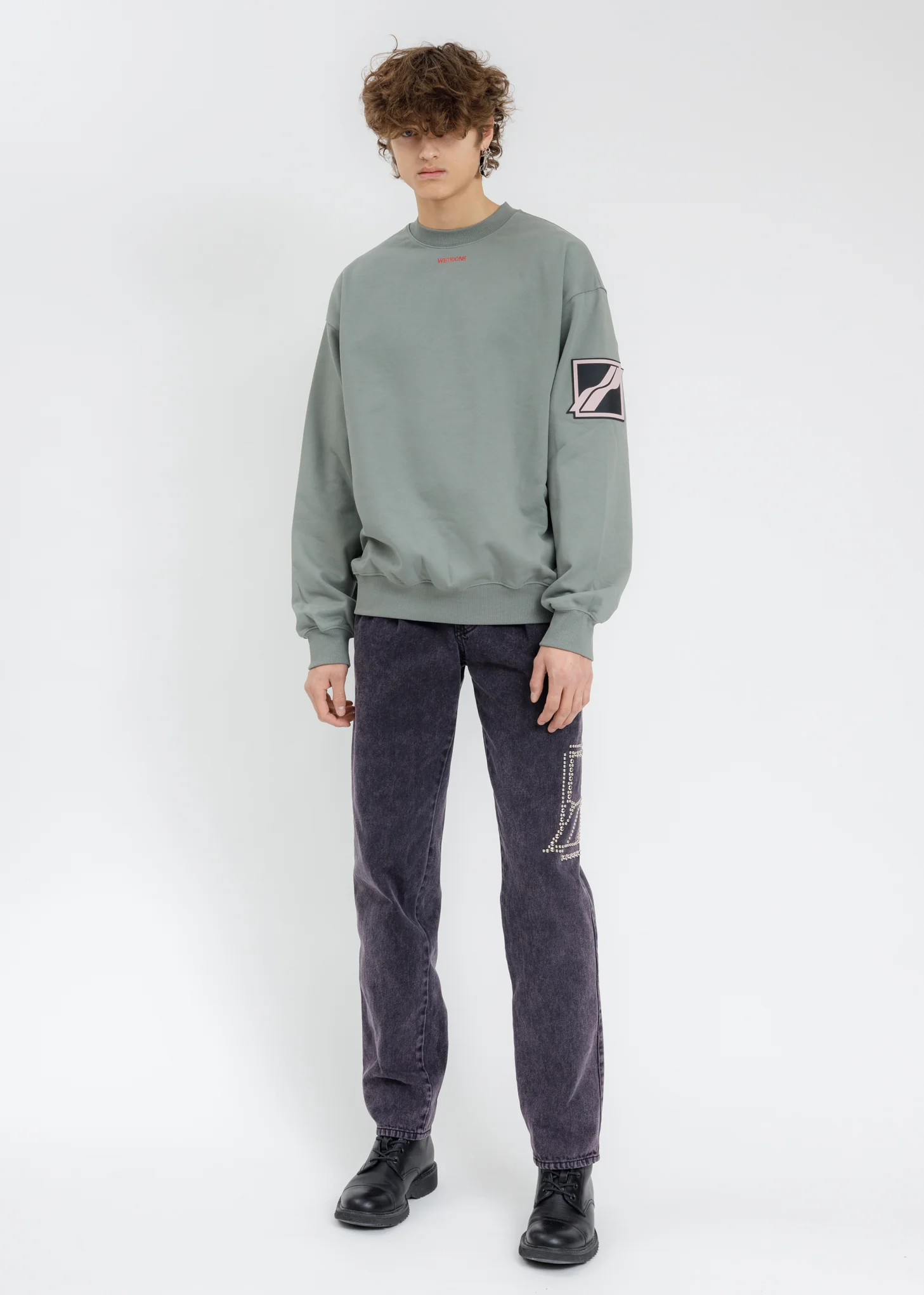 Khaki WE11DONE Big Logo Arm Sweatshirt - Image 6