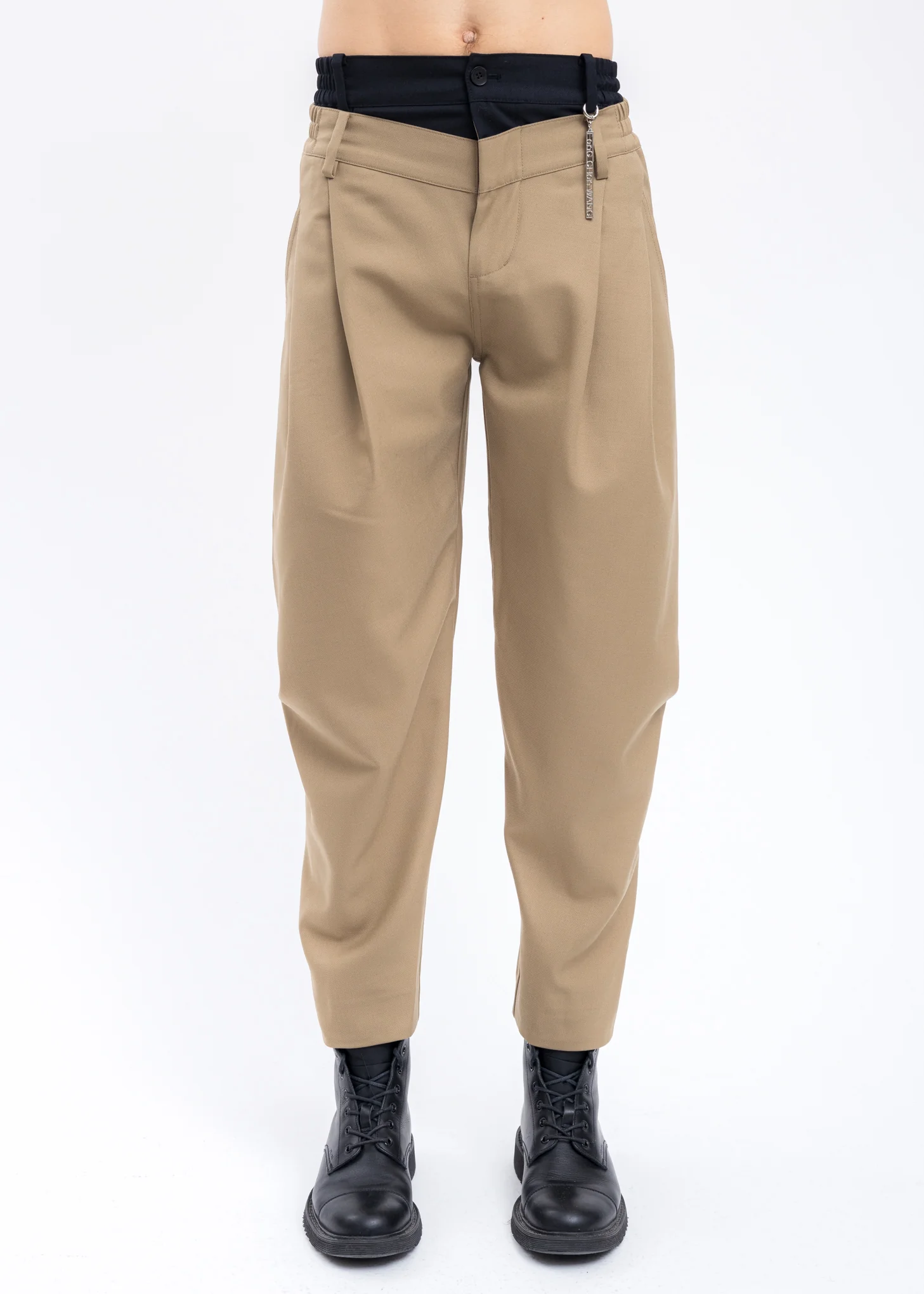 Khaki Wool Blend Double Waist Trousers