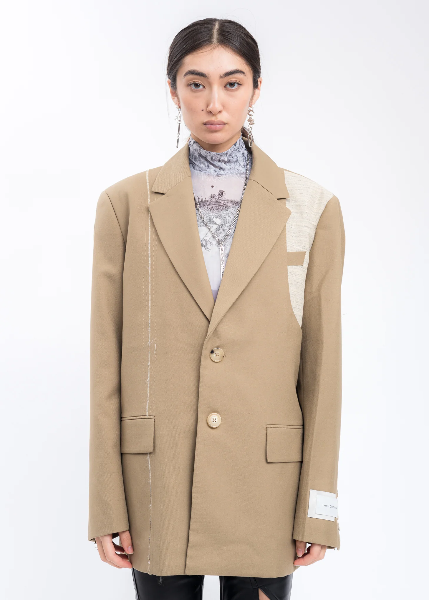 Khaki Wool Blend Panelled Blazer