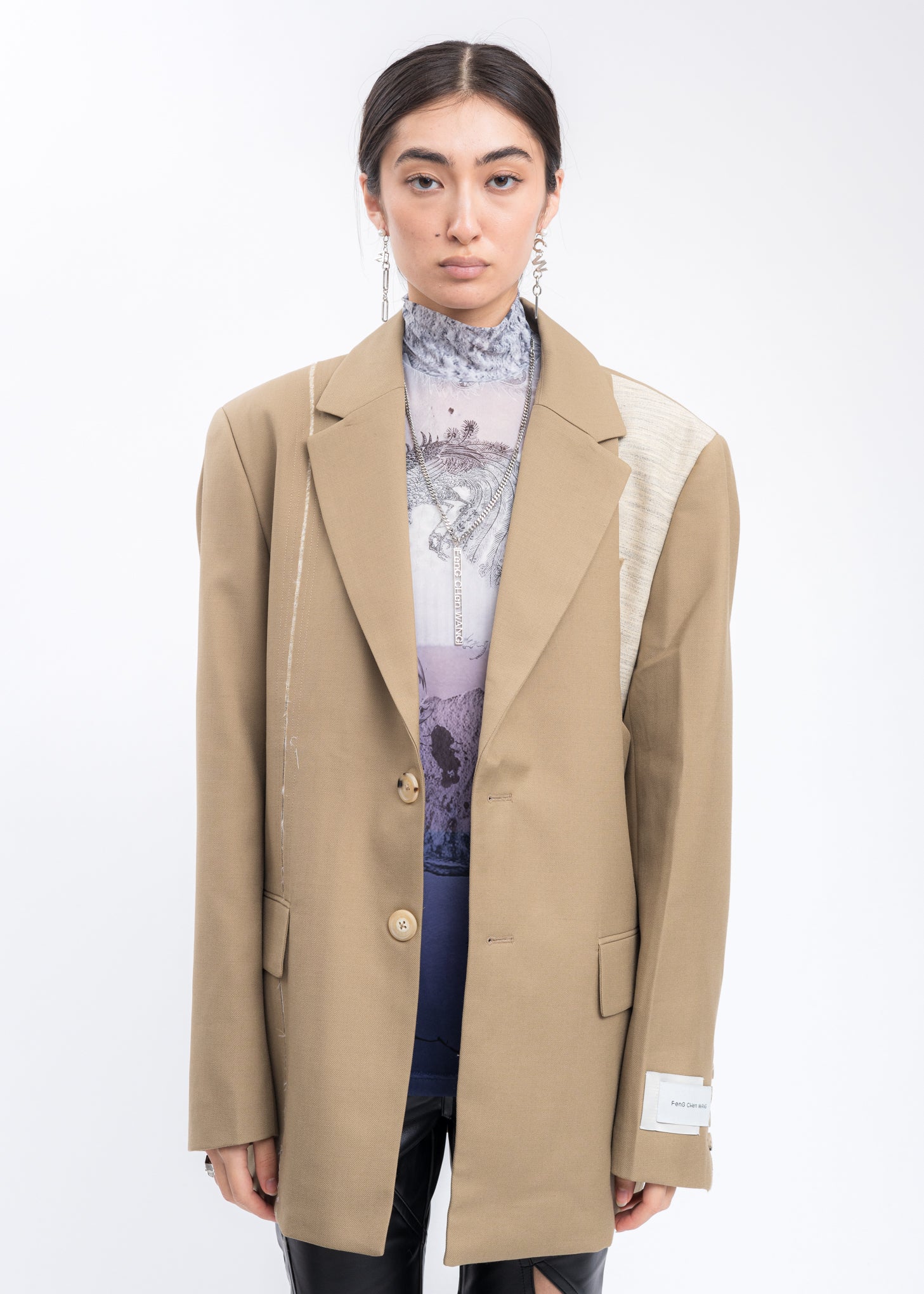 Khaki Wool Blend Panelled Blazer - Image 6