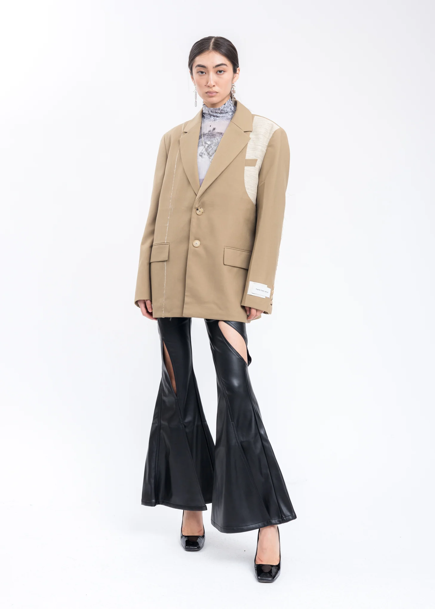 Khaki Wool Blend Panelled Blazer - Image 8