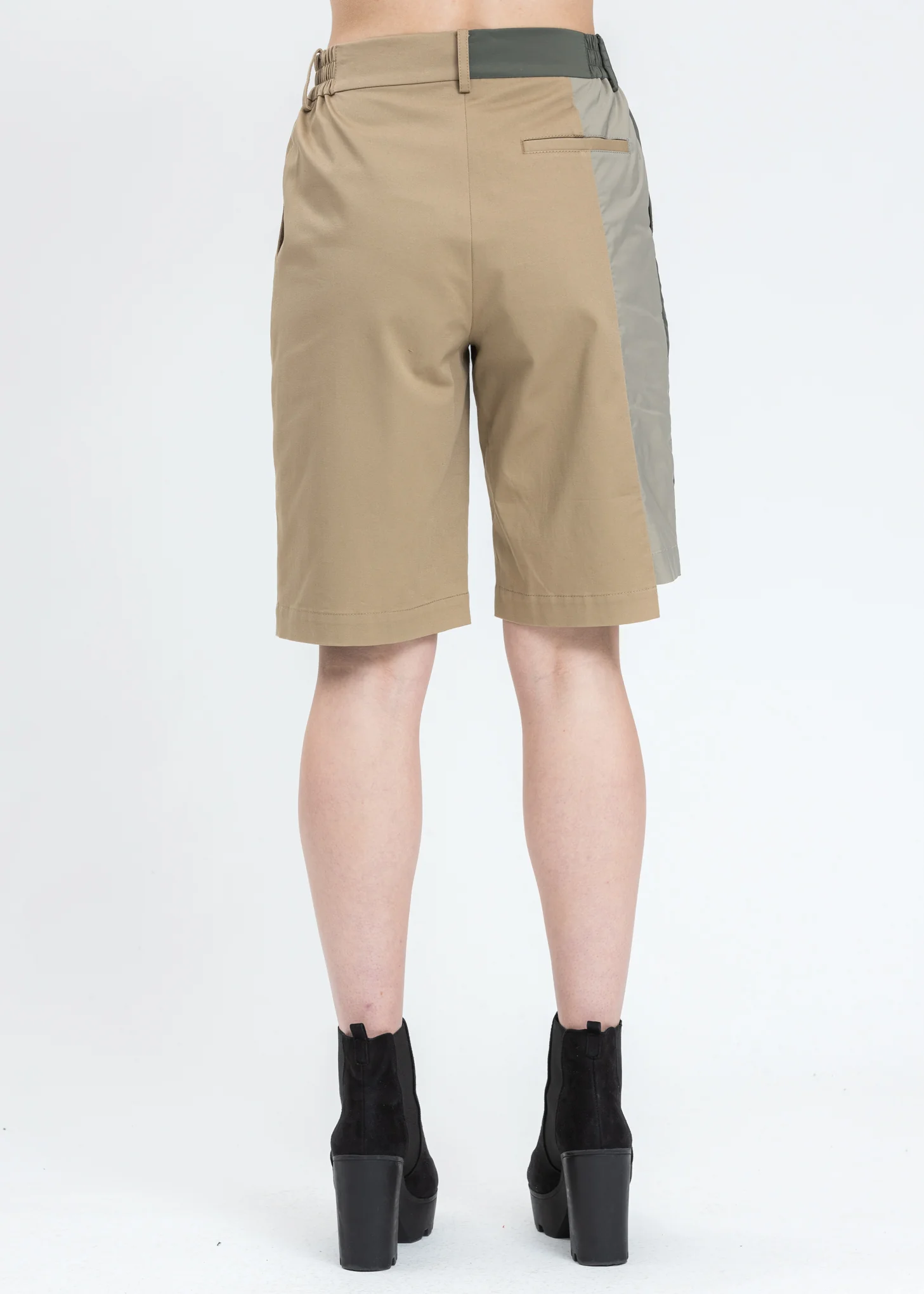 Khaki Woven Paneled Shorts - Image 2