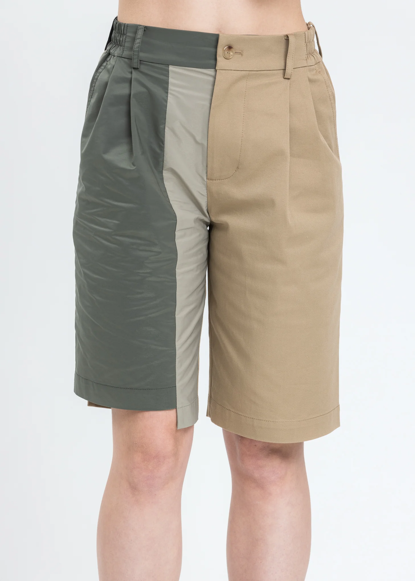 Khaki Woven Paneled Shorts - Image 4