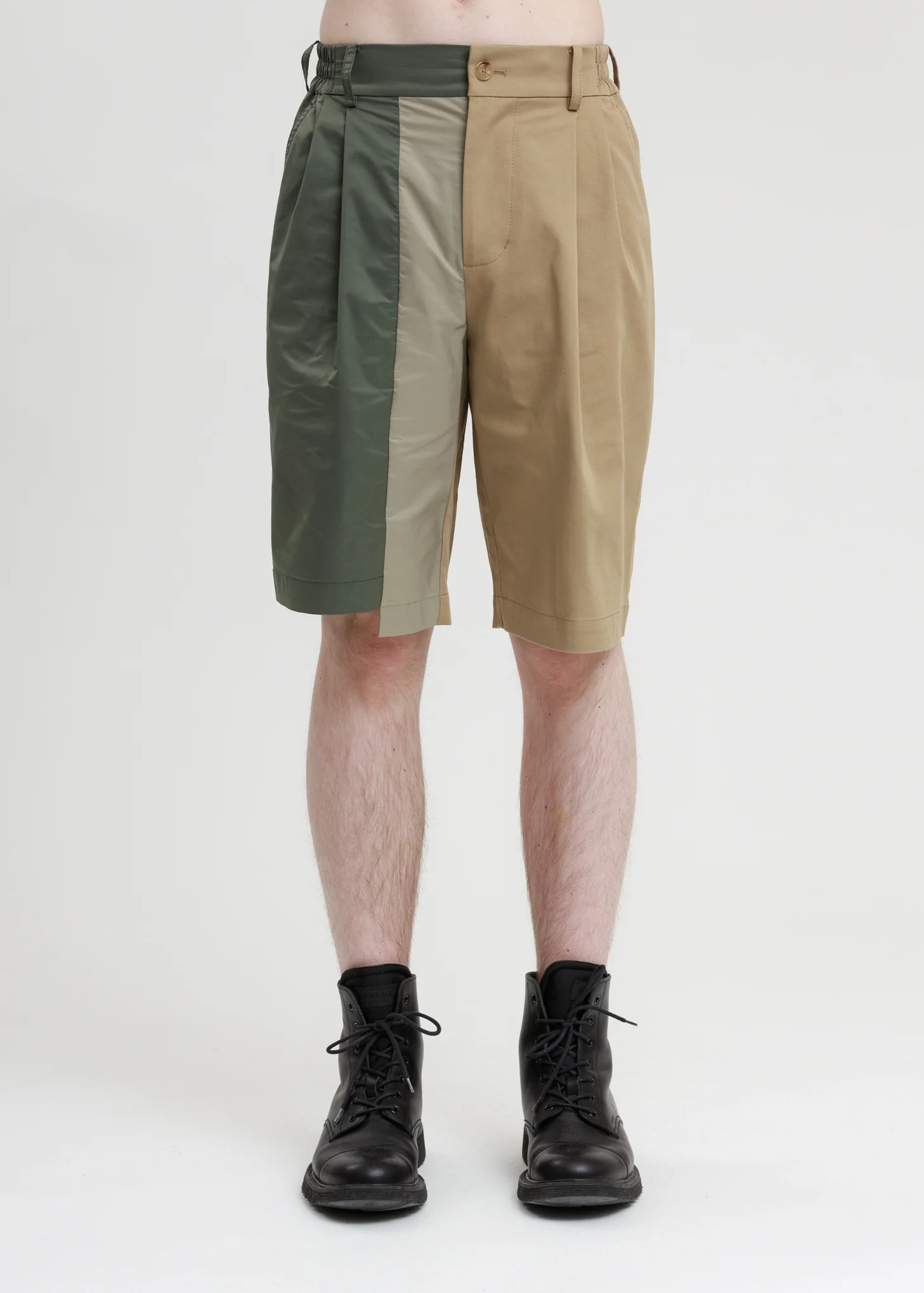 Khaki Woven Paneled Shorts