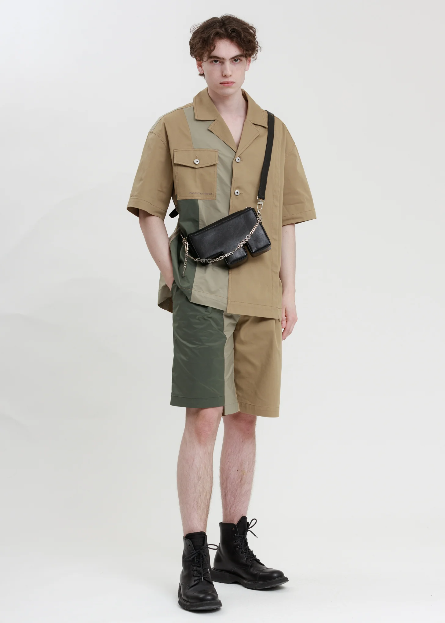 Khaki Woven Paneled Shorts - Image 5
