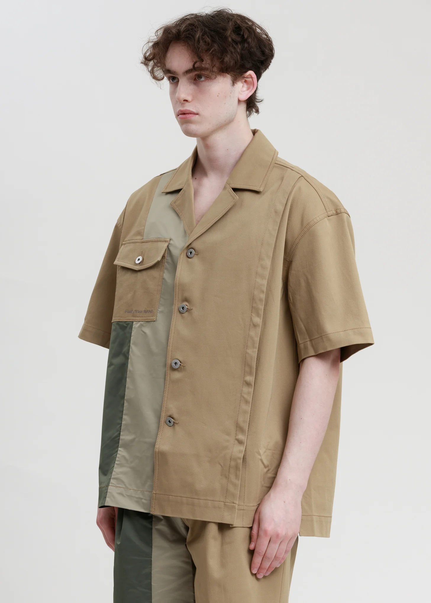 Khaki Woven S/L Paneled Shirt - Image 3